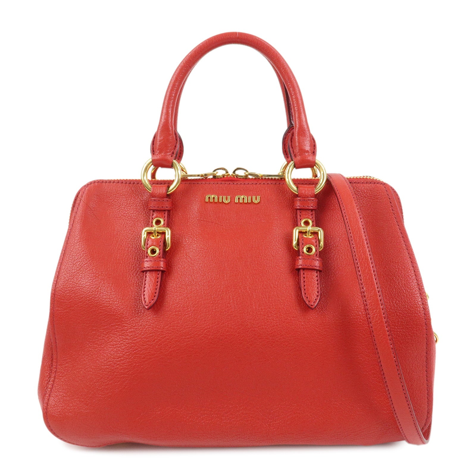 MIU MIU Logo Leather 2Way Bag Hand Bag Shoulder Bag Red RL0060