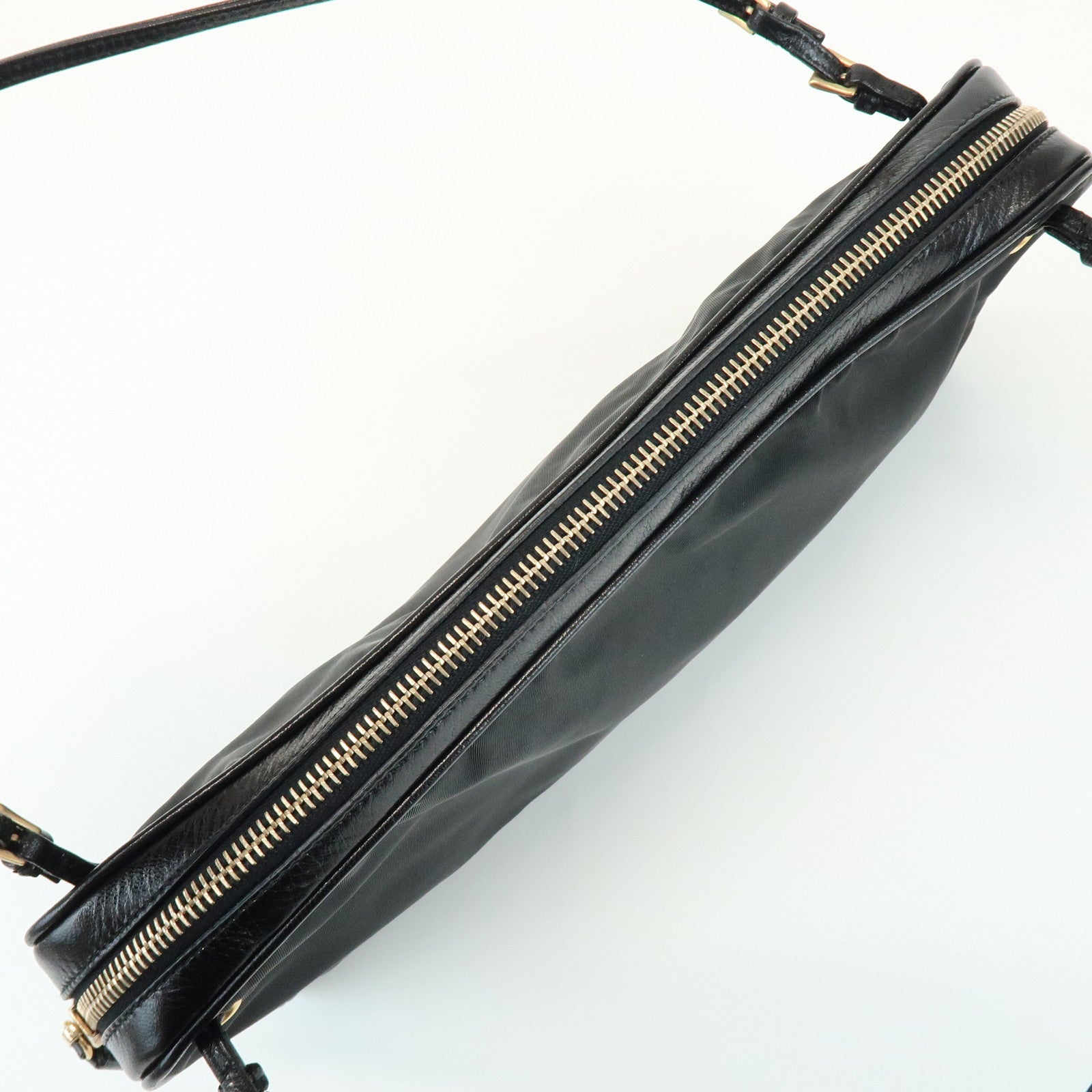 PRADA Triangle Logo Nylon Leather Shoulder Bag Black BN0218