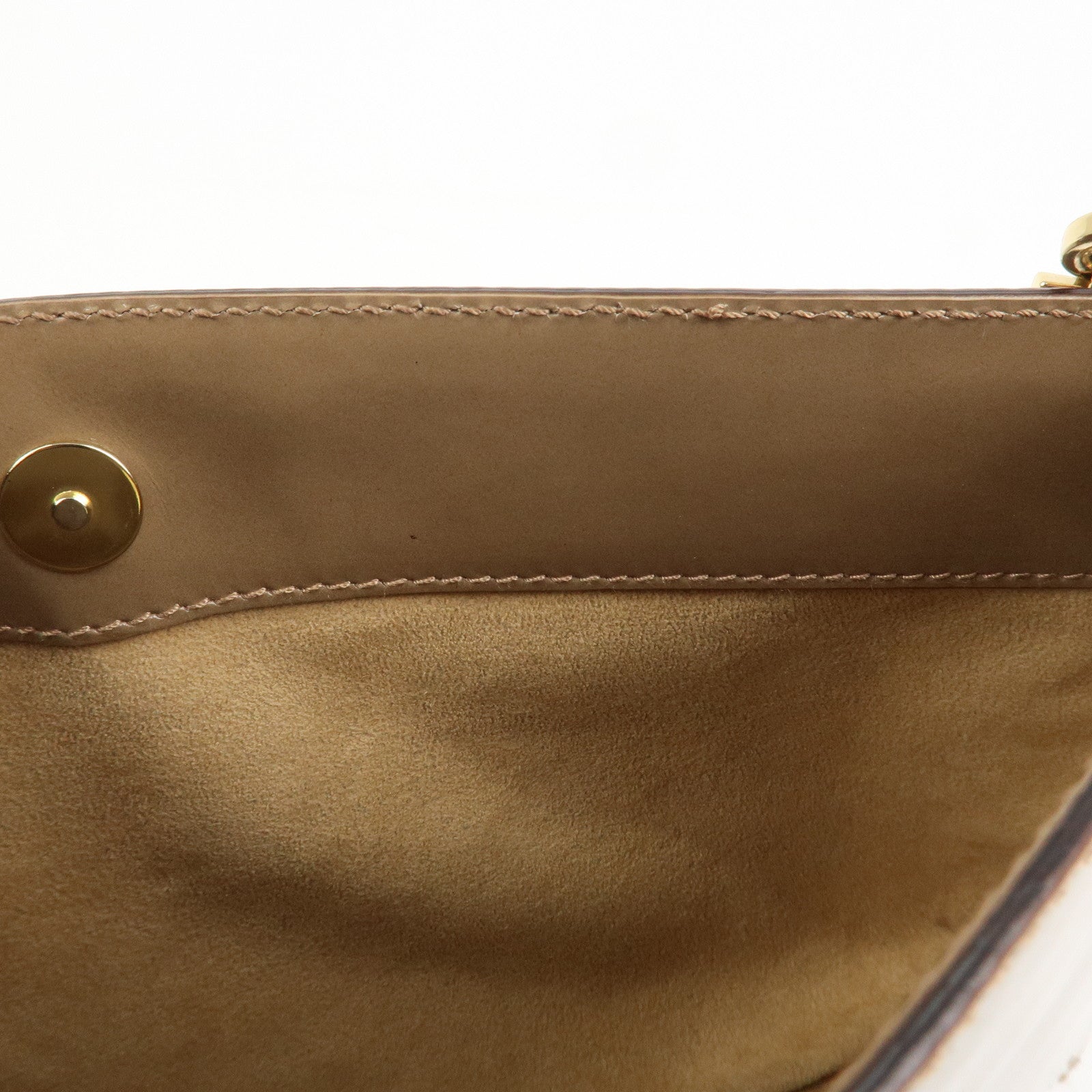 Ferragamo Gancini Patent Leather Chain Shoulder Bag Beige Gold HDW