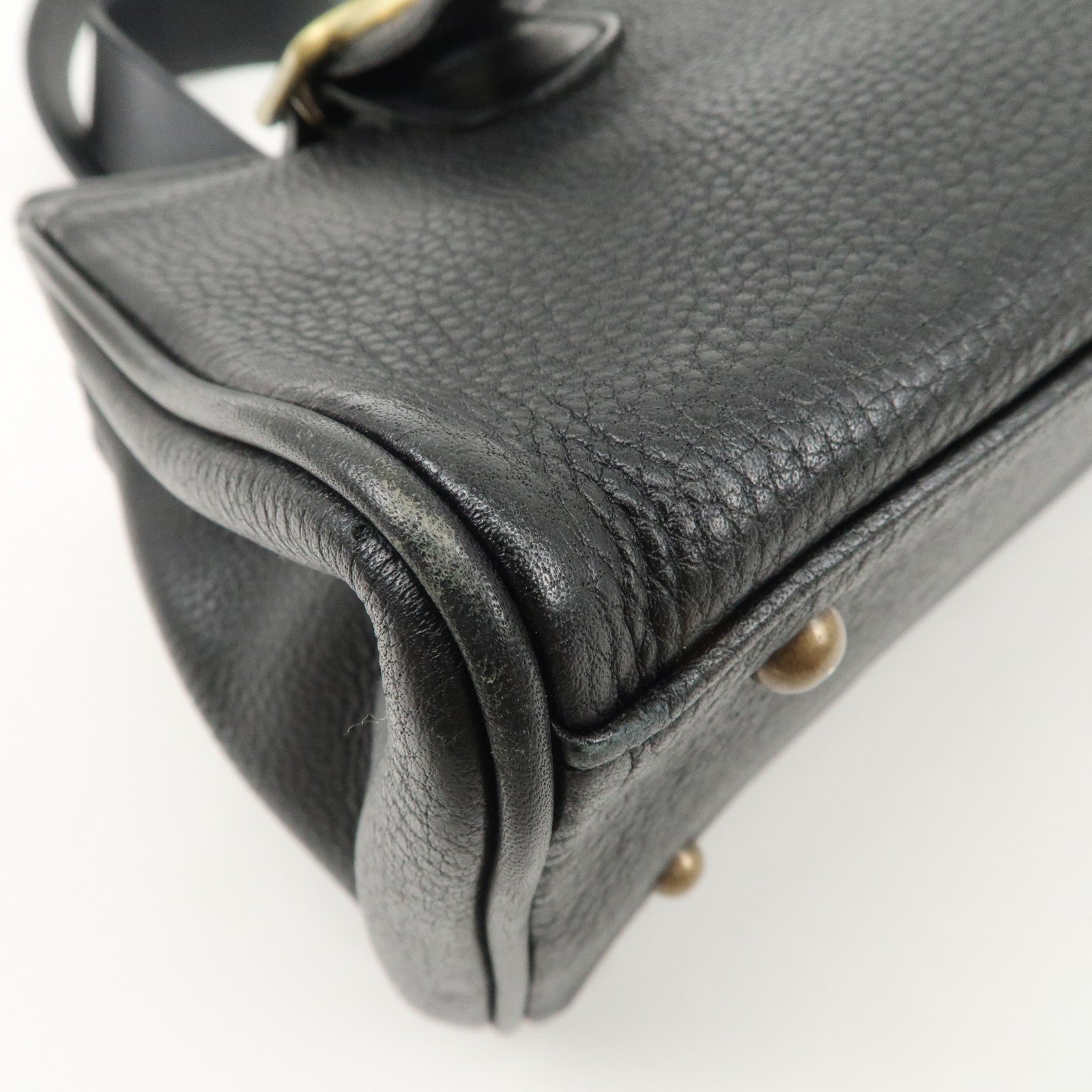 Chloe Logo Leather Shoulder Bag Hand Bag Black Gold Hardware Used