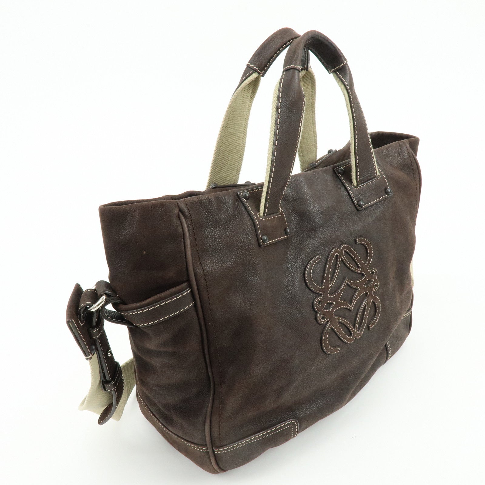 LOEWE Anagram Leather 2Way Bag Boston Bag Shoulder Bag Brown