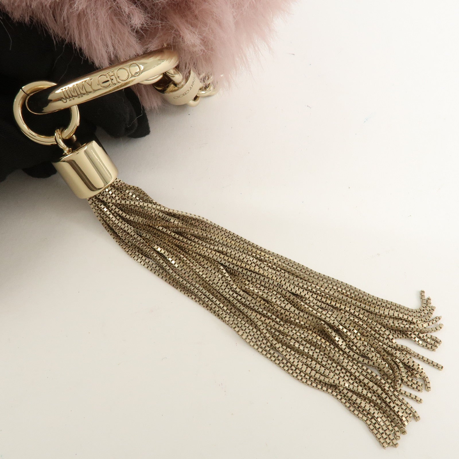 JIMMY CHOO Fur Leather Hand Bag Clutch Bag Pouch Pink