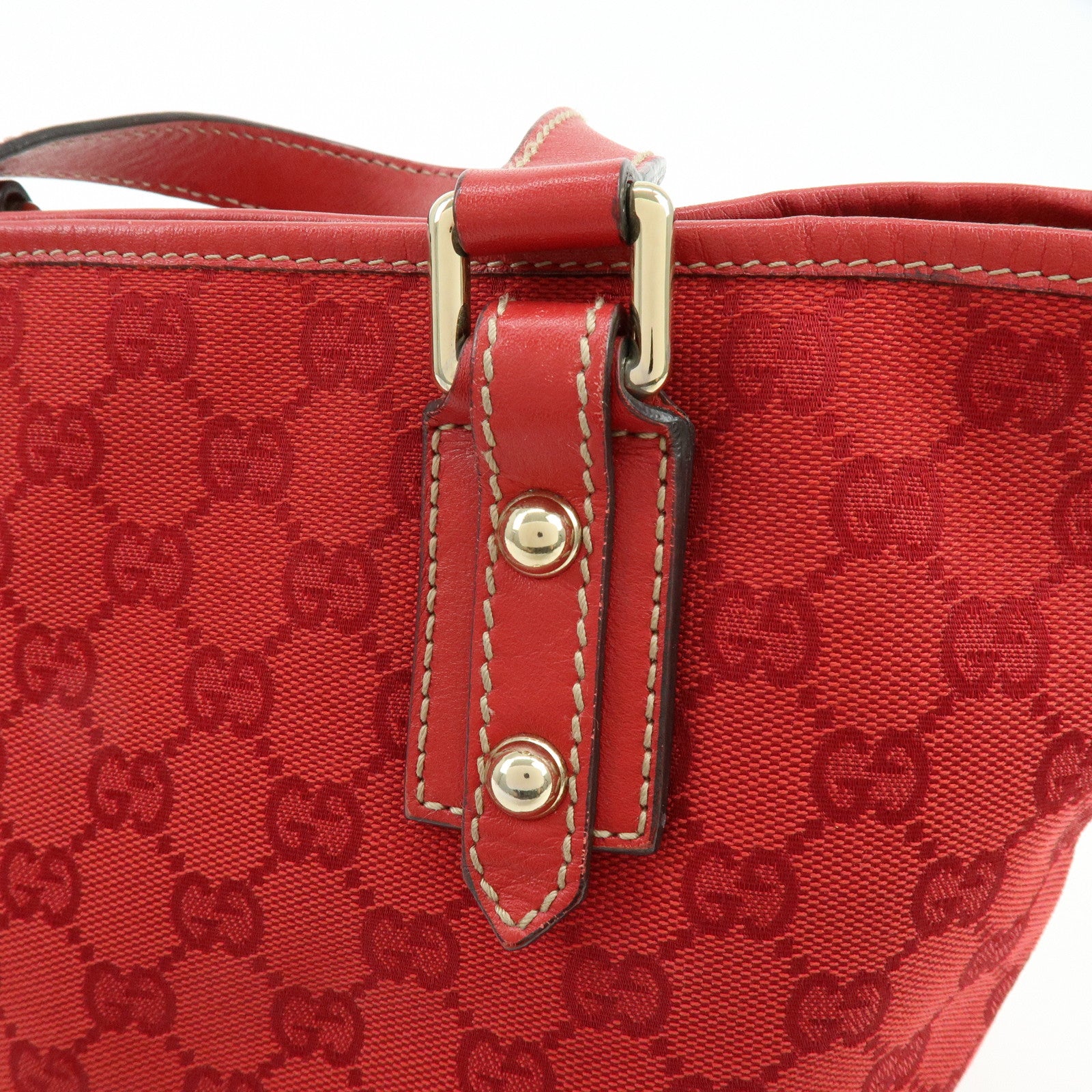 GUCCI GG Canvas Leather Tote Bag Hand Bag Red 257249