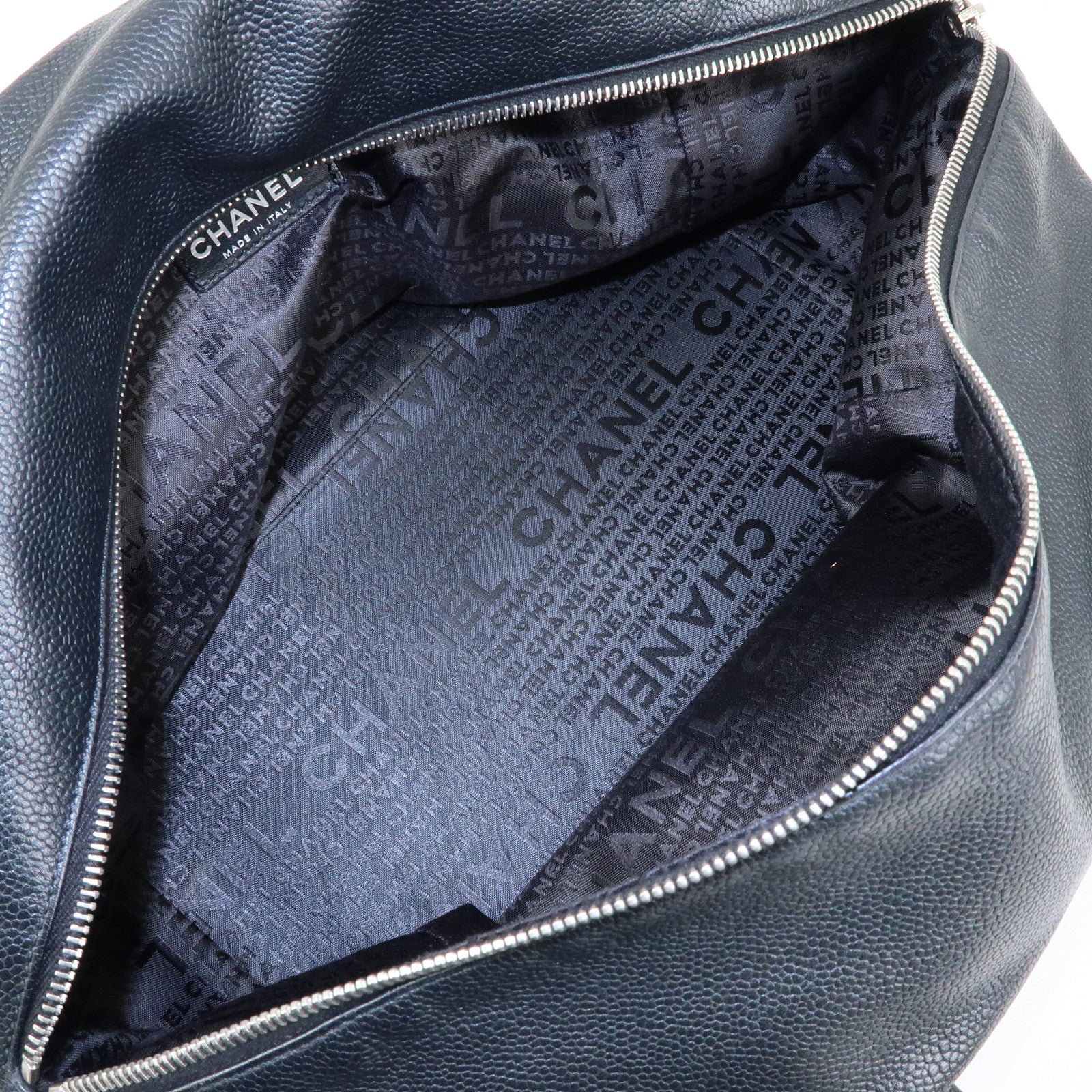 CHANEL COCO Mark Caviarskin Punching Boston Bag Hand Bag Black
