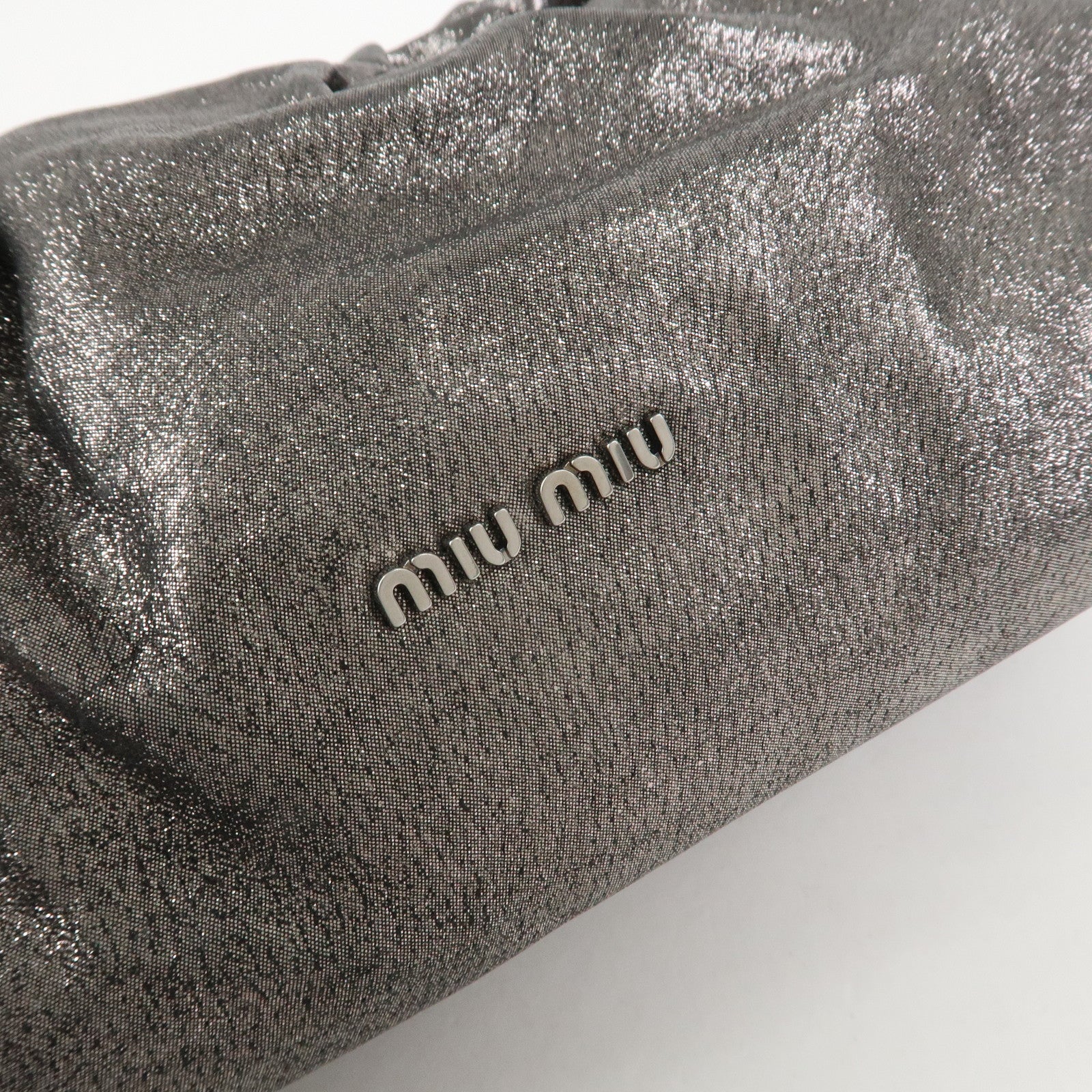 MIU MIU Logo Leather Clutch Bag Accessory Pouch Metallic Gray