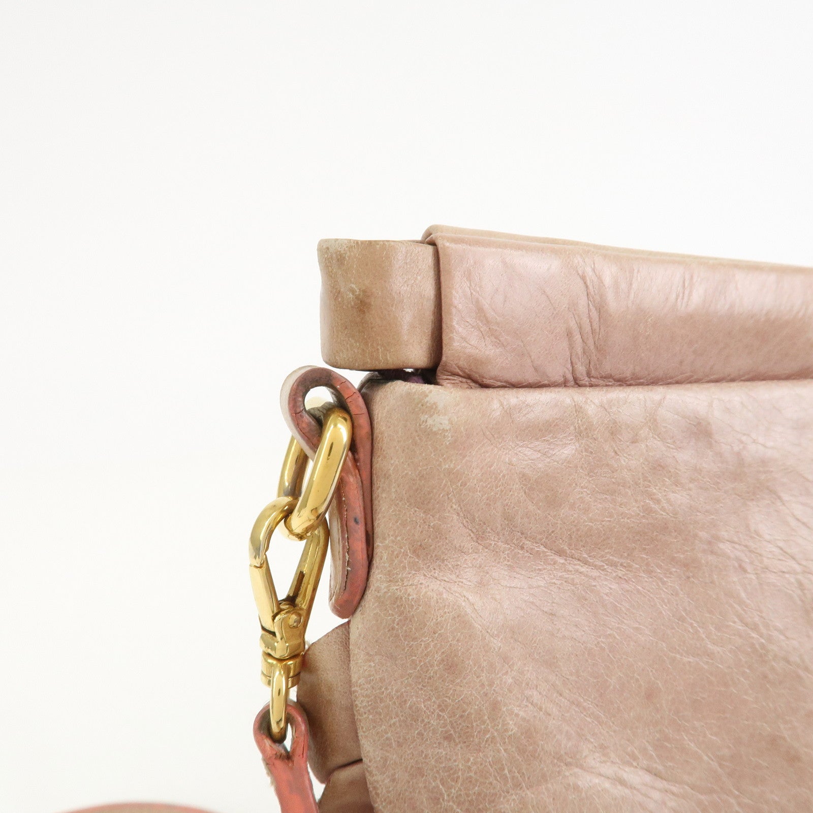 MIU MIU Logo Frilled Leather Shoulder Bag Crossbody Bag Pink Beige