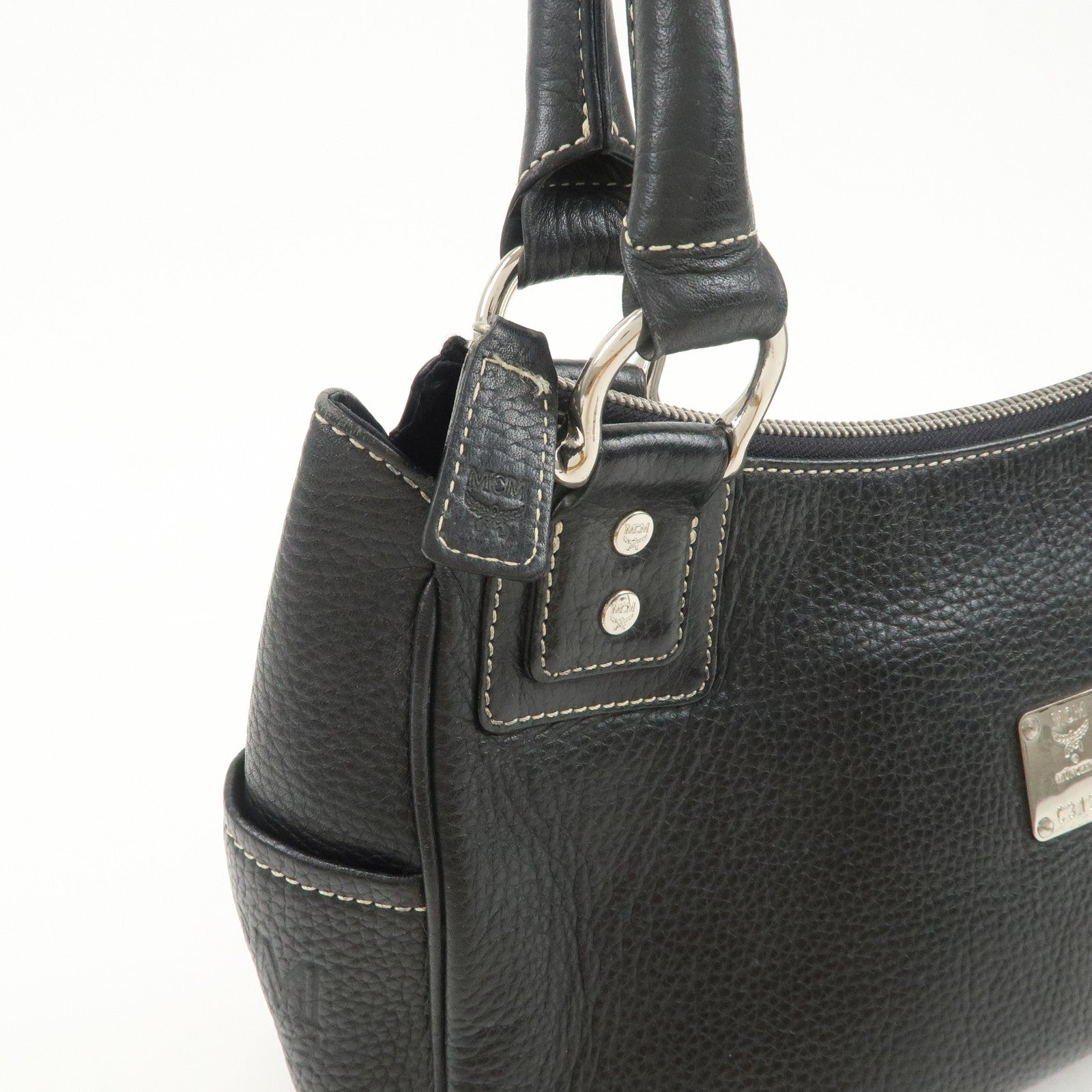 MCM Visetos Logo Leather Shoulder Bag Hand Bag Black