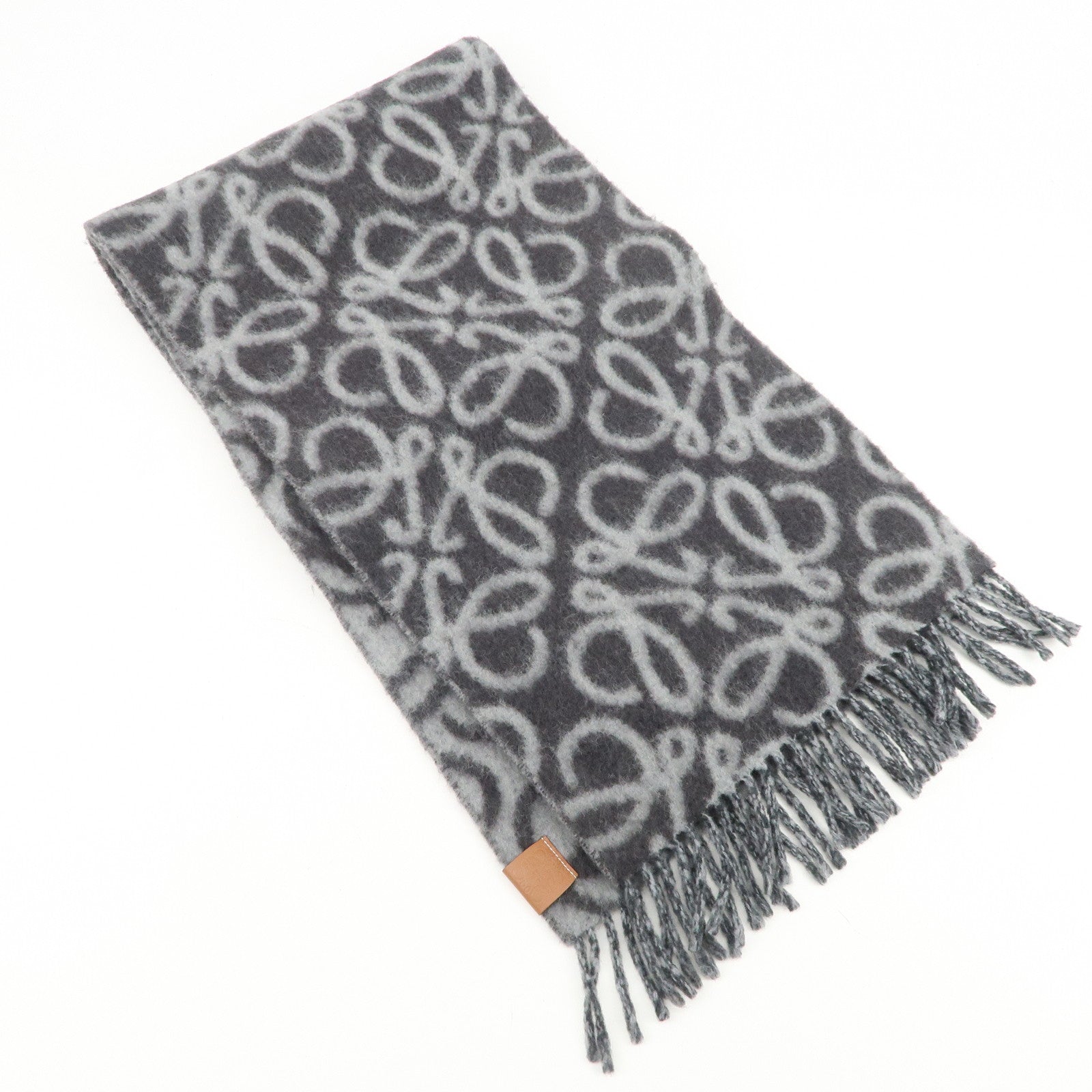 LOEWE Anagram Alpaca Wool Nylon Scarf Shawl Gray