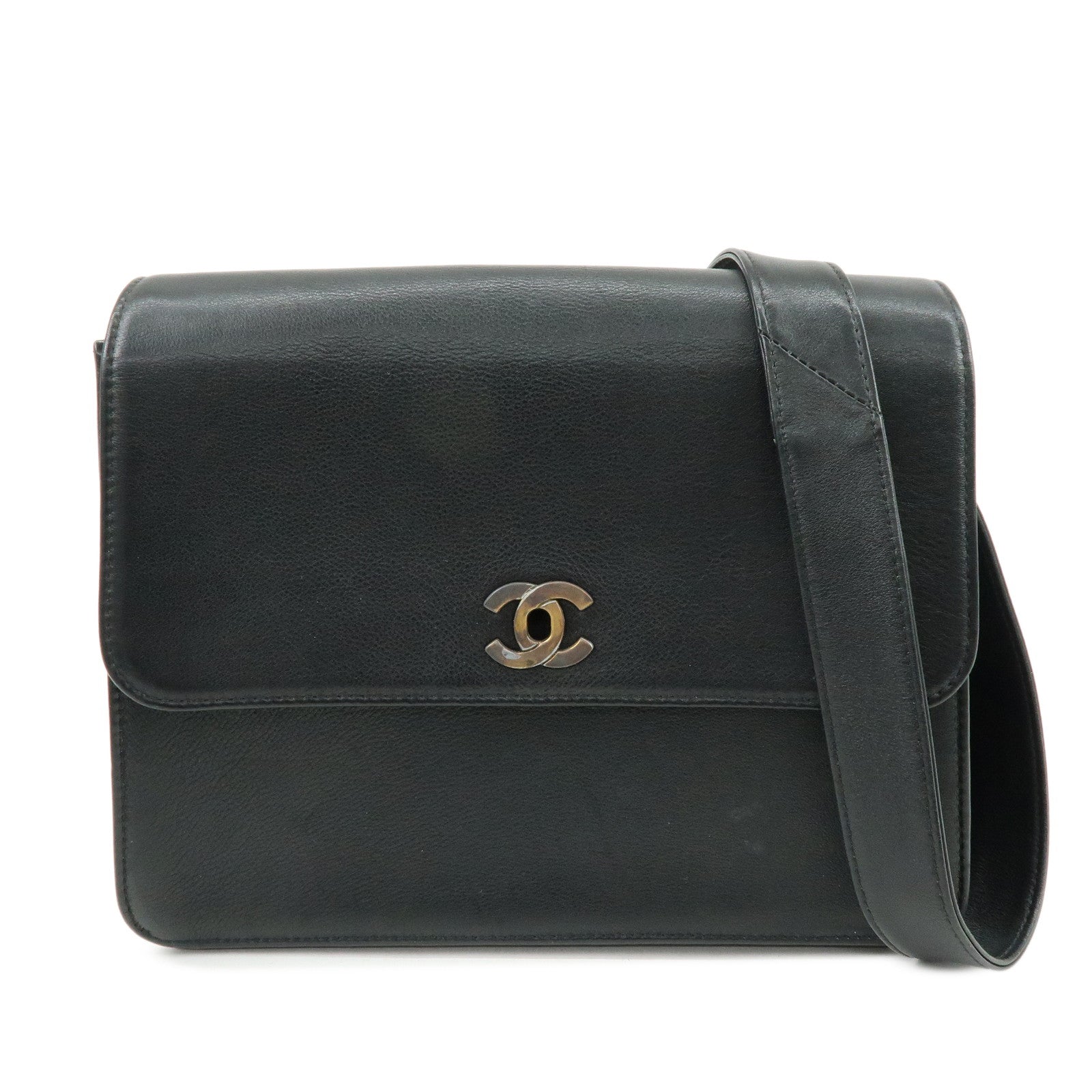 CHANEL Calf Leather Shoulder Bag Black