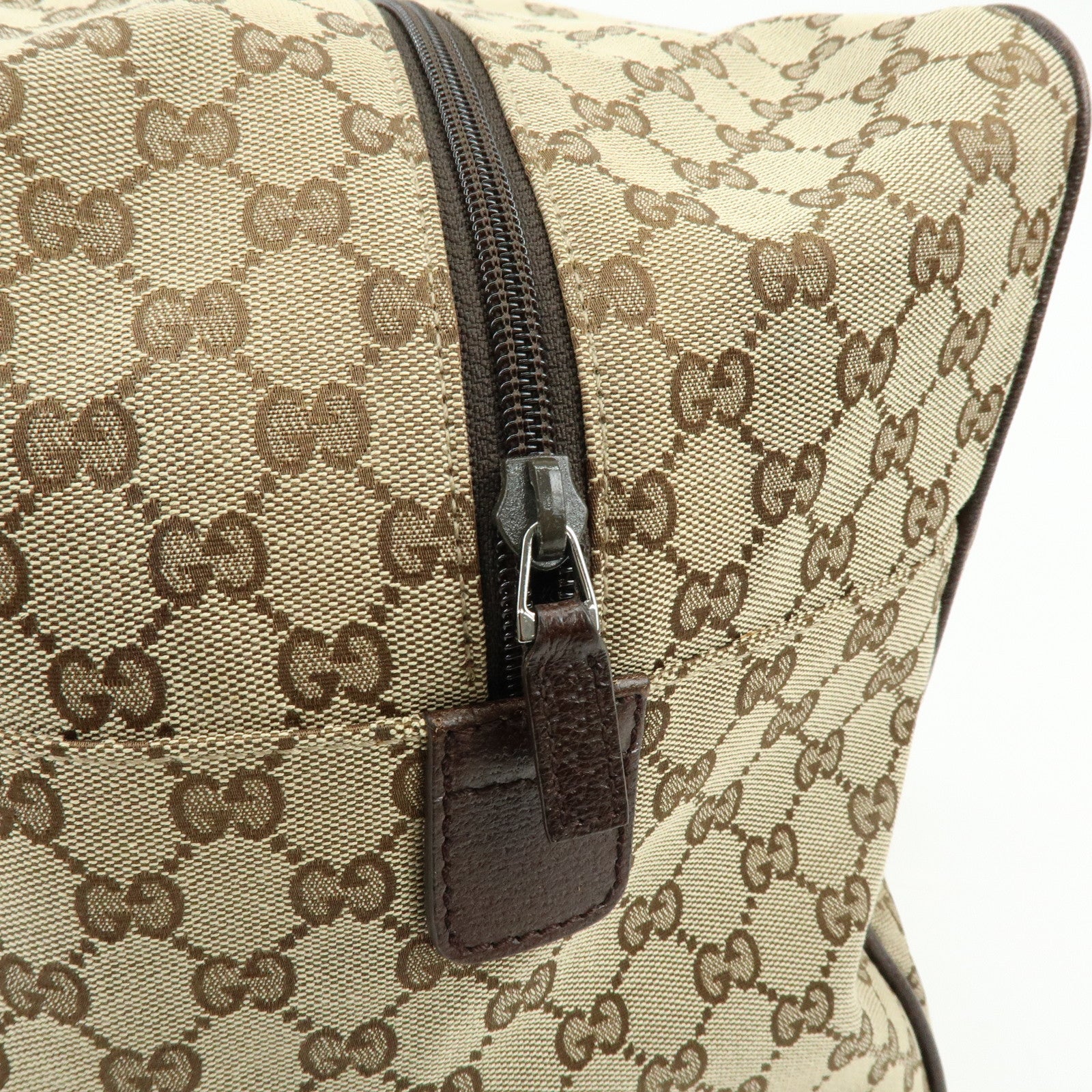 GUCCI Sherry GG Canvas Leather Boston Bag Beige Brown 146310