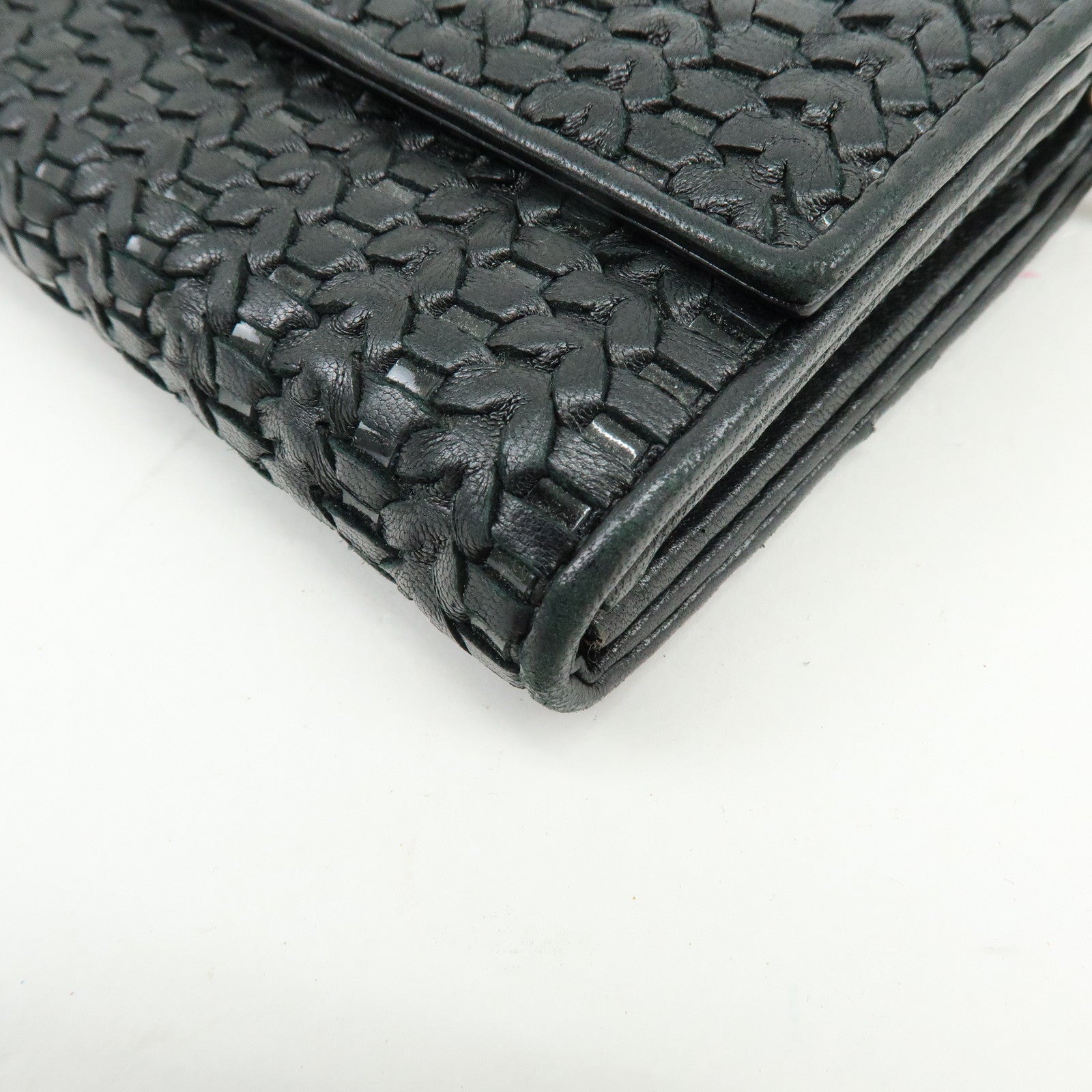 Christian Dior Leather Chain Wallet WOC Hand Bag Black