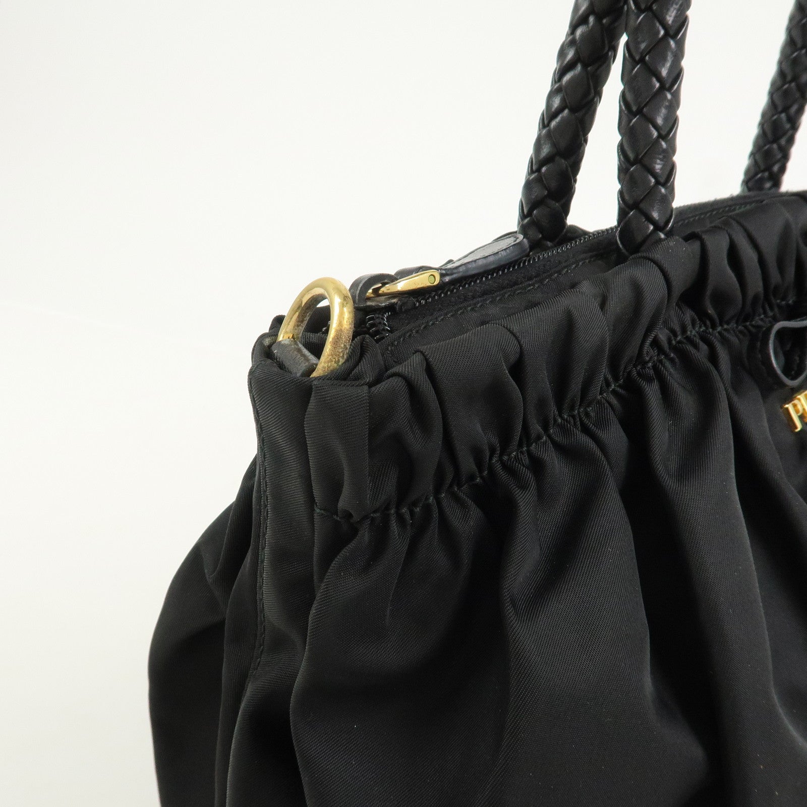 PRADA Logo Nylon Leather 2Way Bag Hand Shoulder Bag Black BN1631