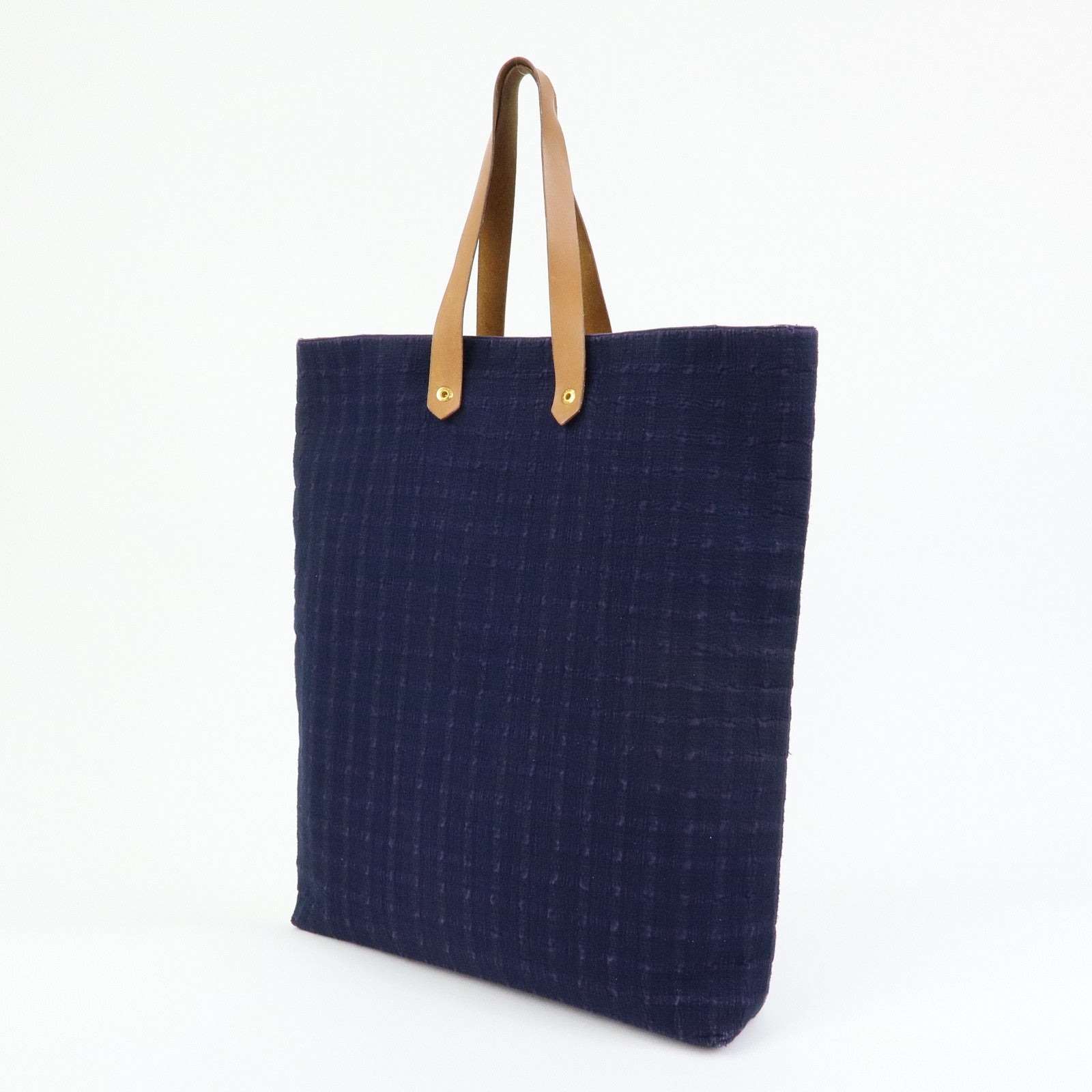 HERMES Amedaba GM Canvas Leather Tote Bag Hand Bag Navy Purple