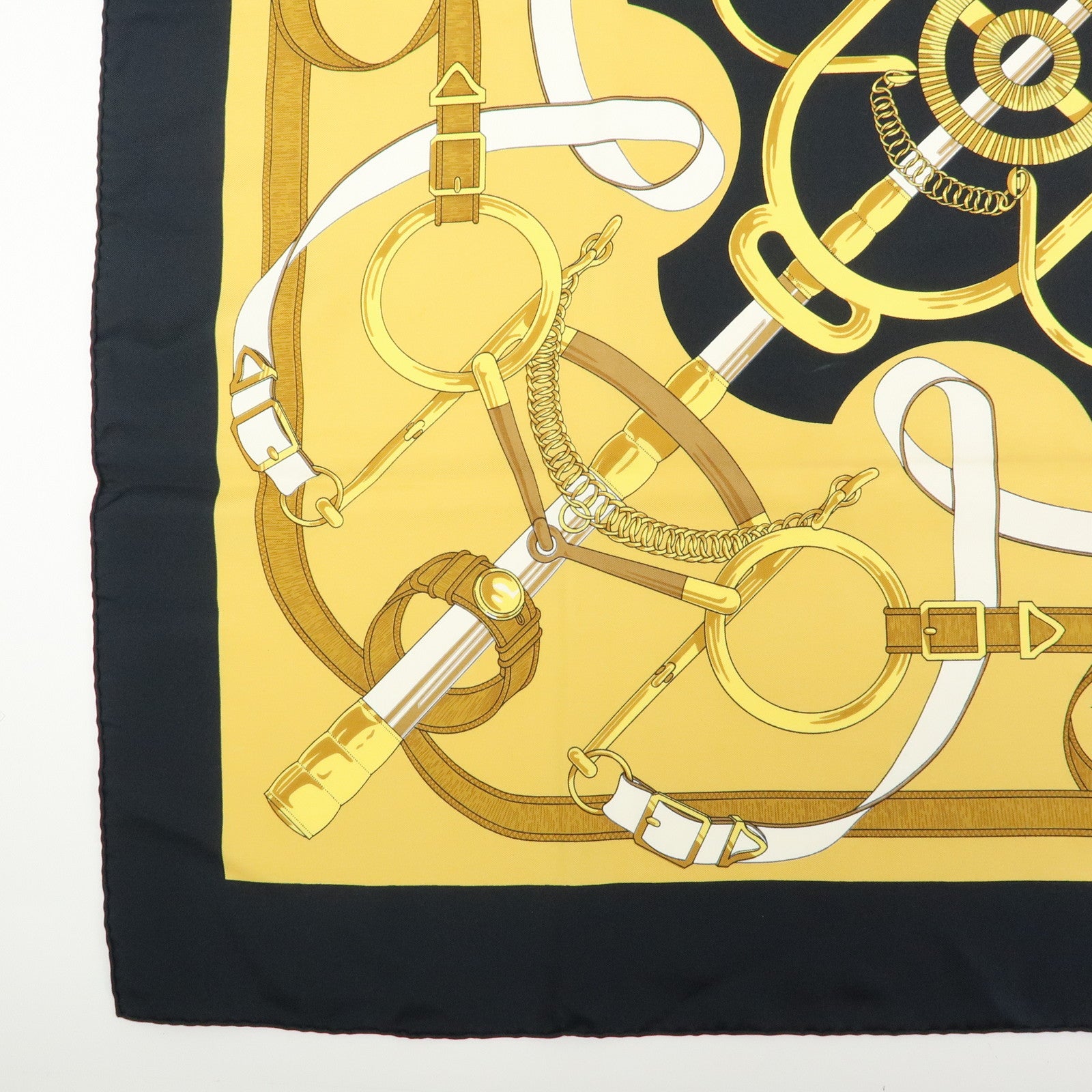 HERMES Carre 90 Silk 100% Eperon d'or Scarf White Navy