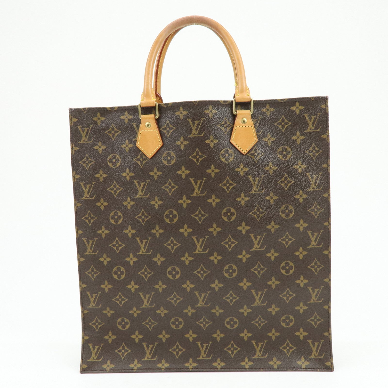 Louis Vuitton Monogram Sac Plat Tote Bag Hand Bag Brown M51140 Auth Used F/S