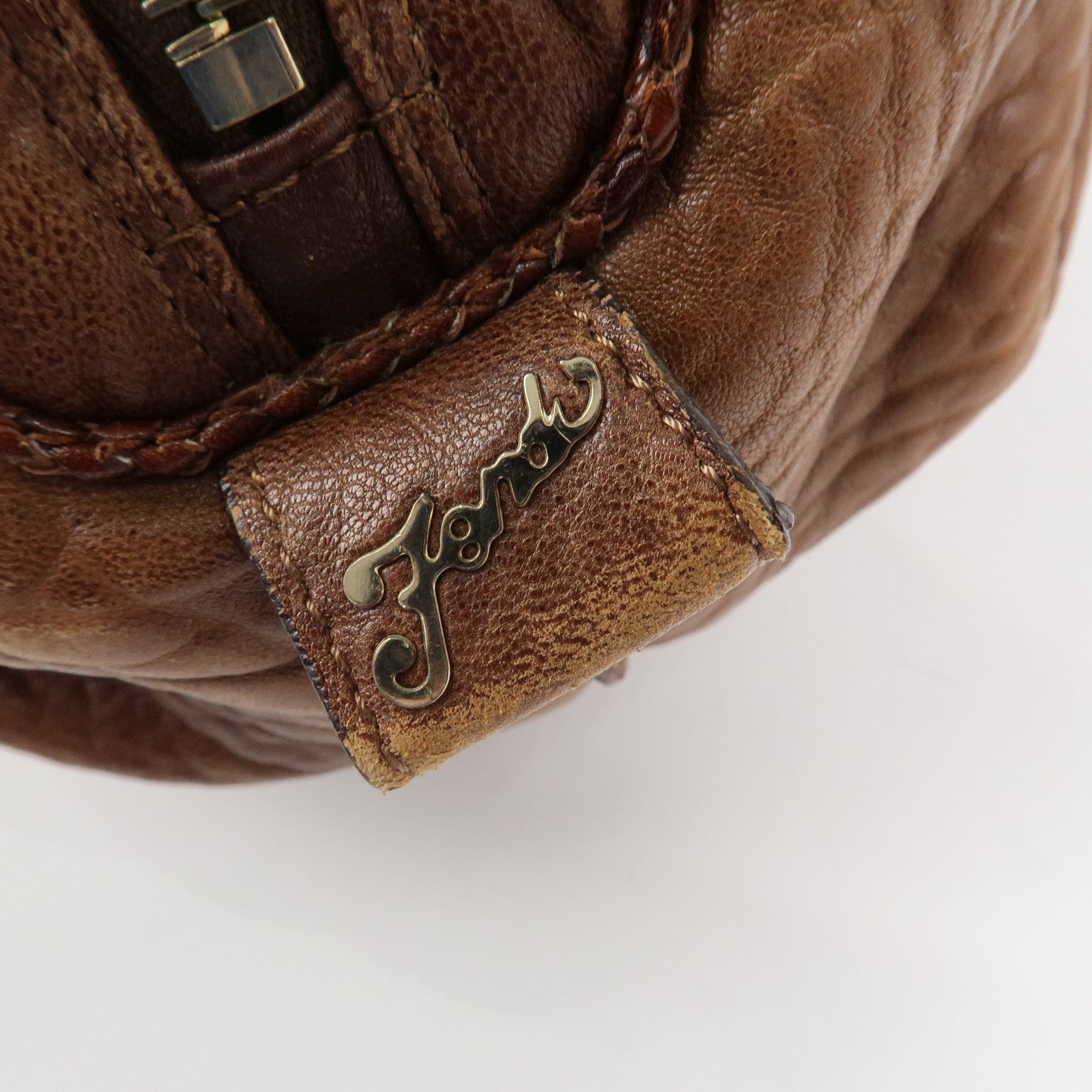 FENDI Logo Leather Mini Spy Bag Hand Bag Brown 8BL078