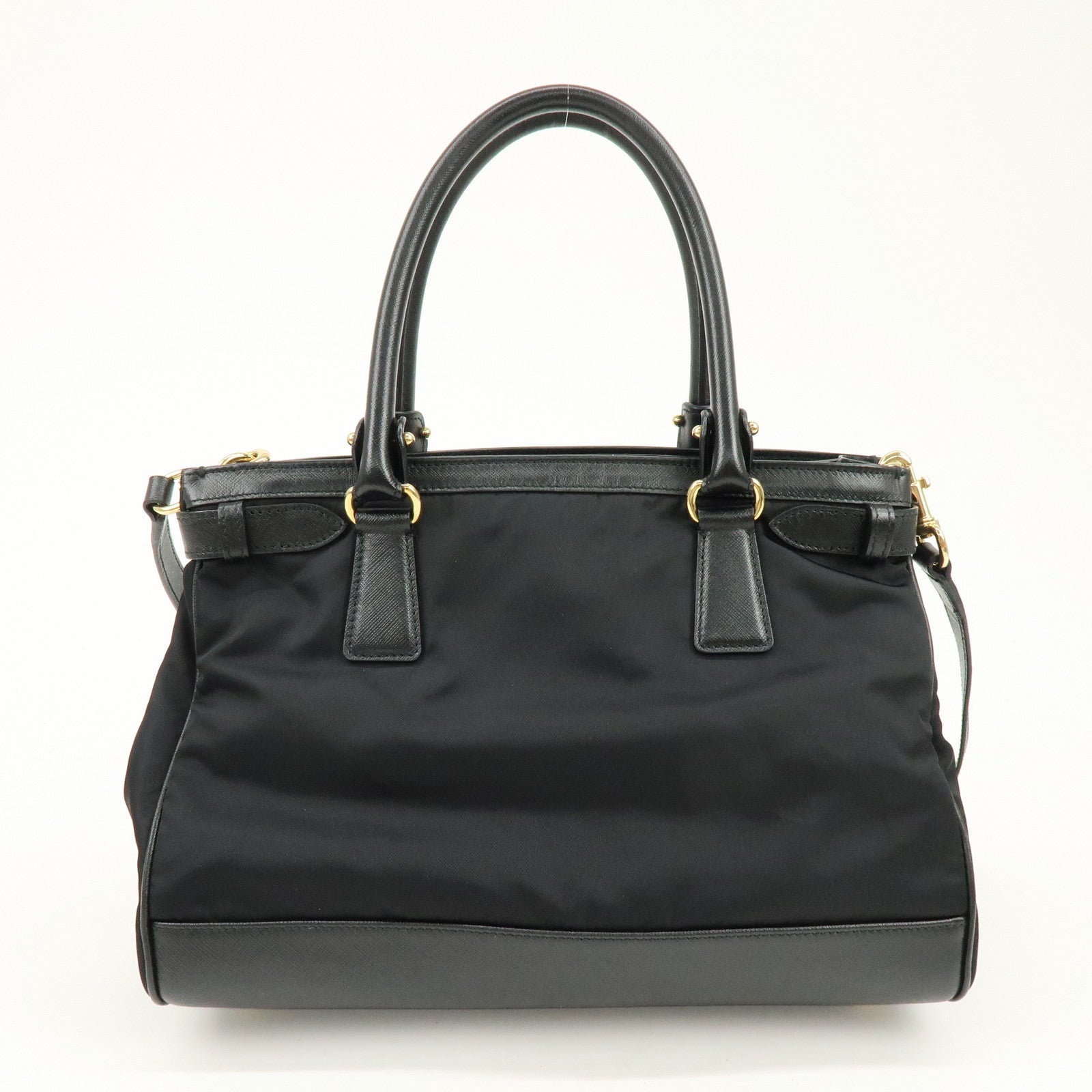 Ferragamo Gancini Nylon Leather 2Way Bag Hand Shoulder Bag Black