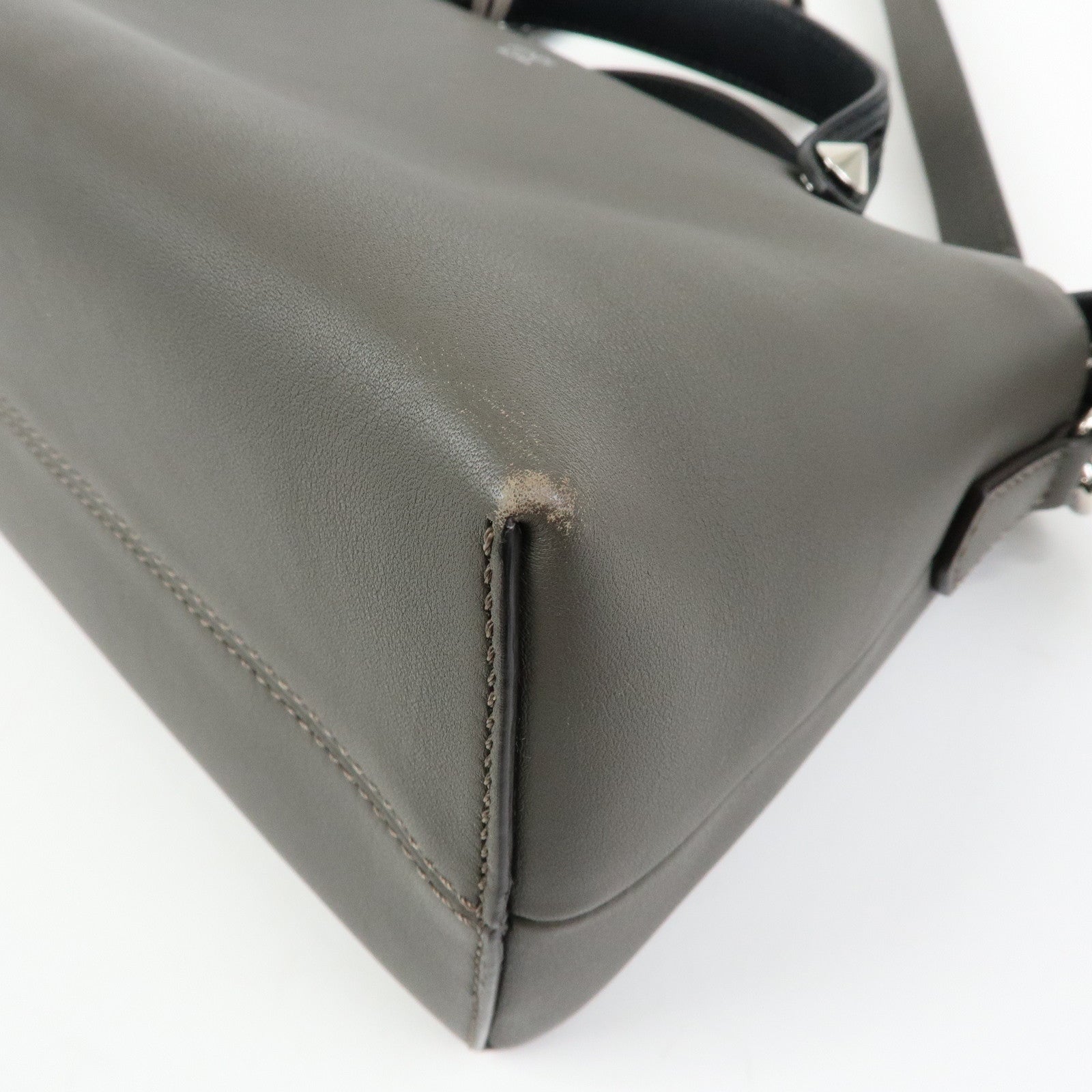 FENDI By The Way Medium Leather 2Way Bag Hand Bag Gray 8BL146