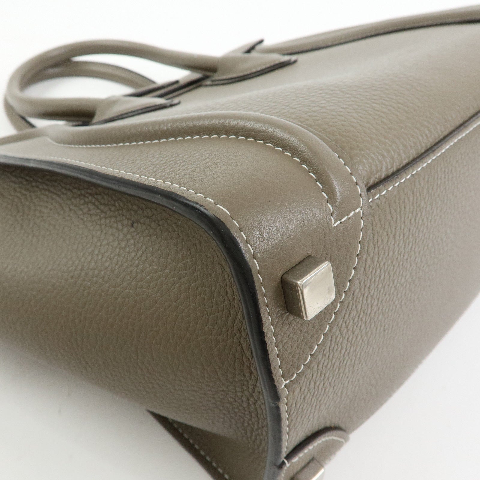 CELINE Luggage Micro Shopper Calf Leather Hand Bag Gray