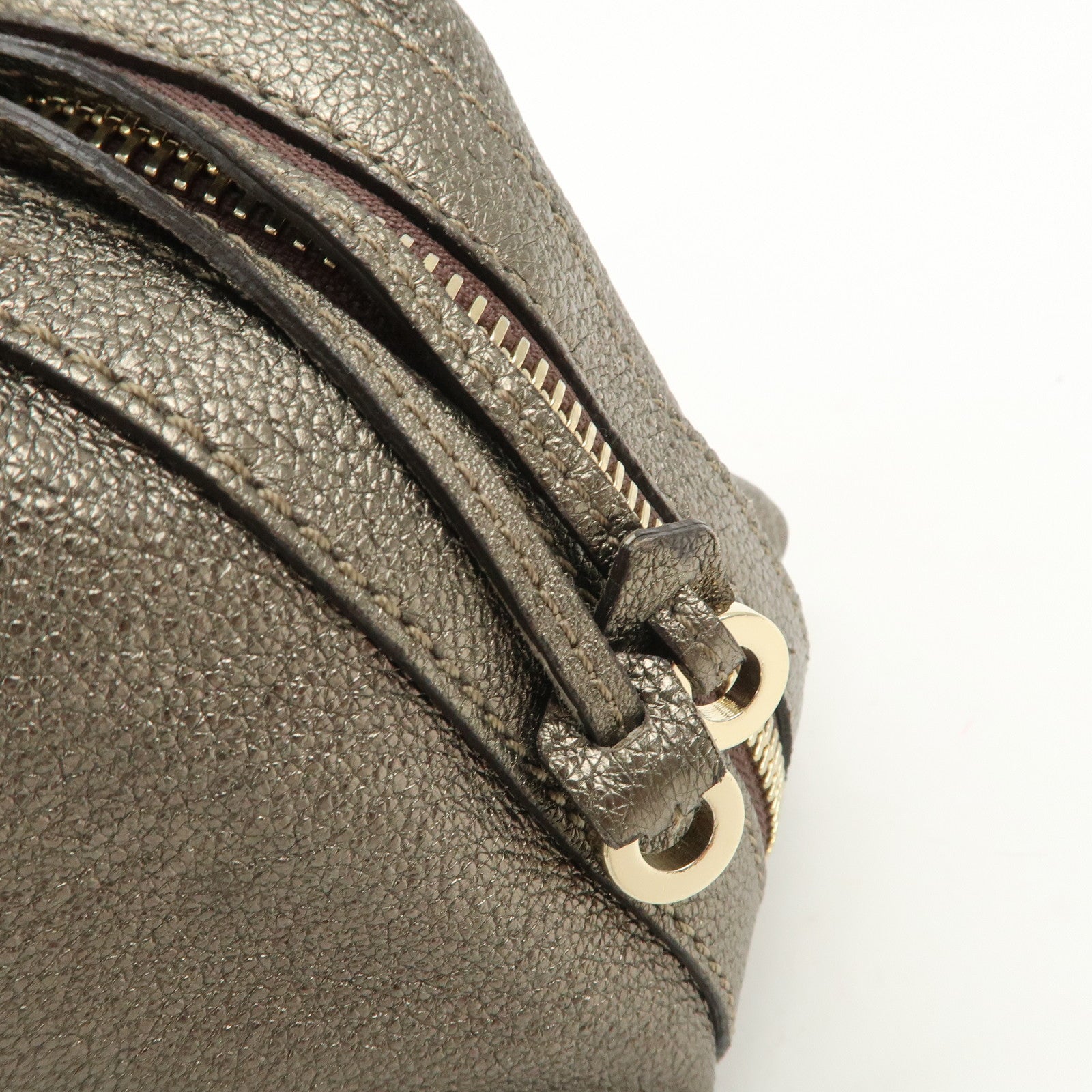 JIMMY CHOO Tulita Leather Shoulder Bag Hand Bag Metallic Brown