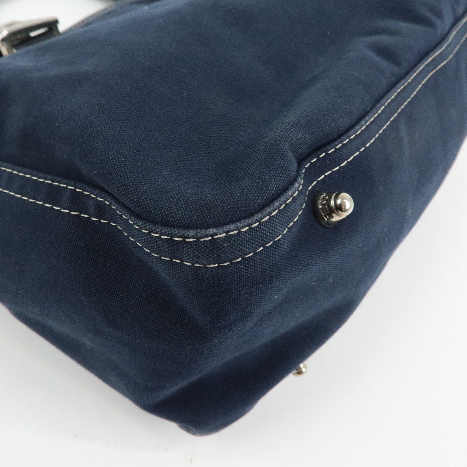 FENDI Canvas Leather Tote Bag Hand Bag Navy