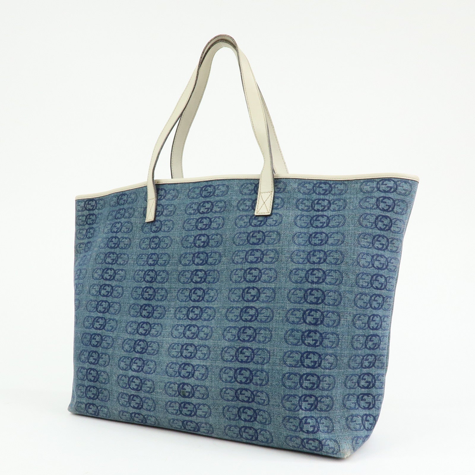 GUCCI Interlocking G GG Denim Leather Tote Bag Shoulder Bag 257245