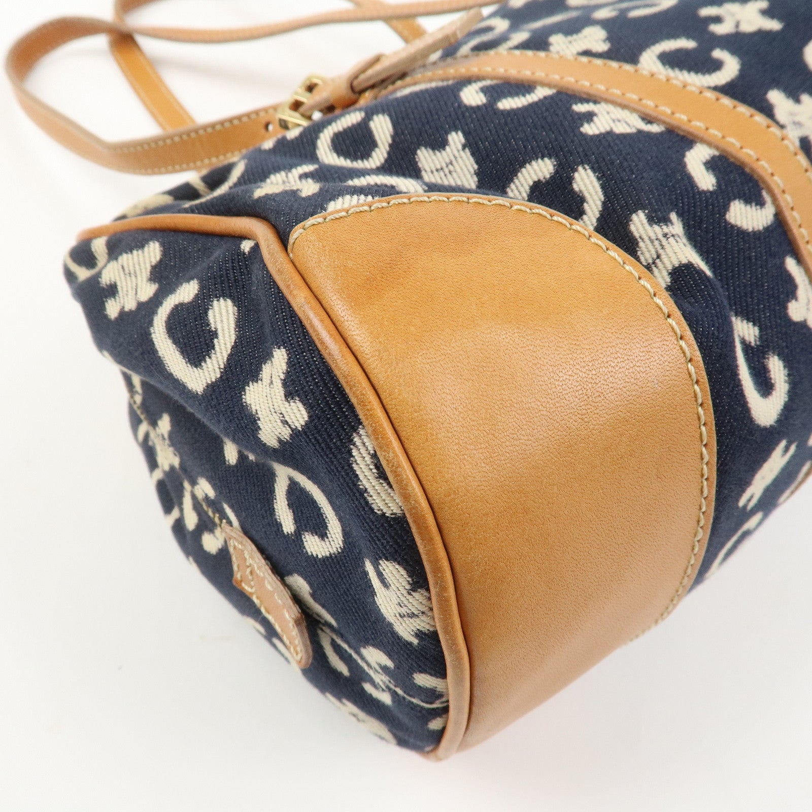 CELINE C Macadam Canvas Leather Shoulder Bag Hand Bag Navy