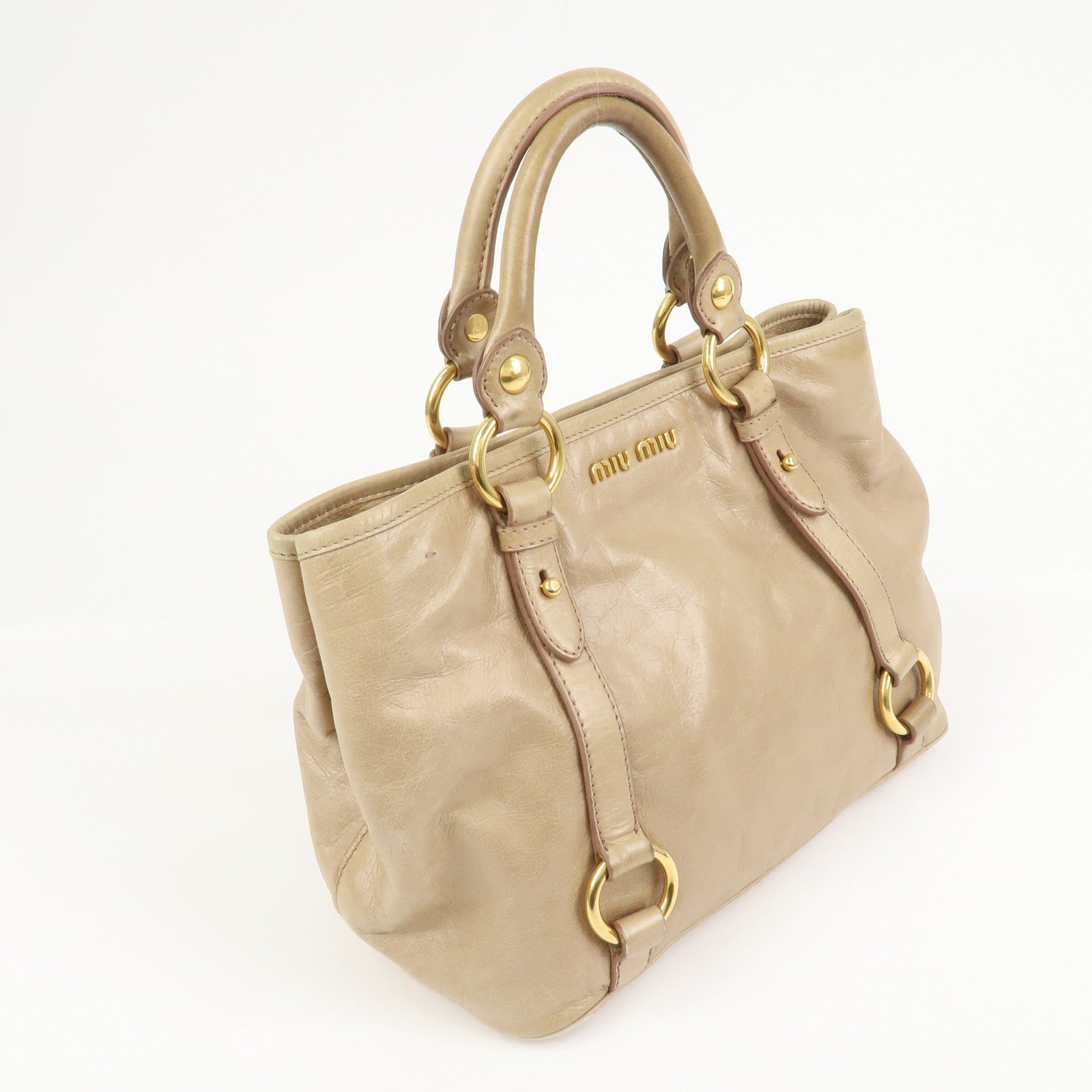 MIU MIU Leather 2Way Bag Hand Bag Shoulder Bag Beige