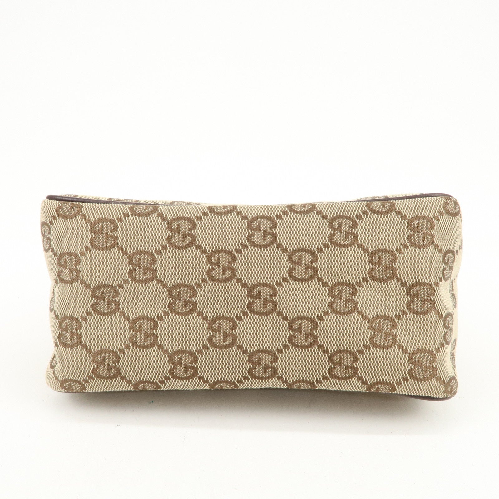 GUCCI GG Canvas Leather Mini Handbag Pouch Beige Brown 106644
