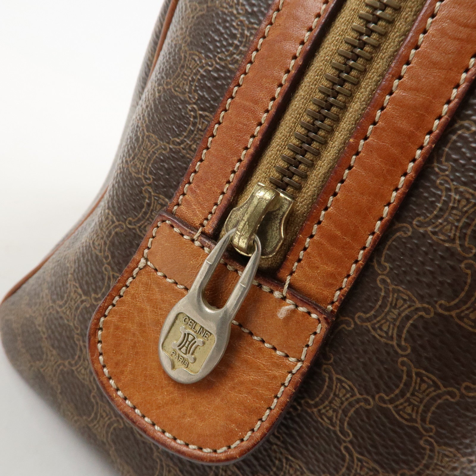 CELINE Macadam PVC Leather Boston Bag Hand Bag Brown