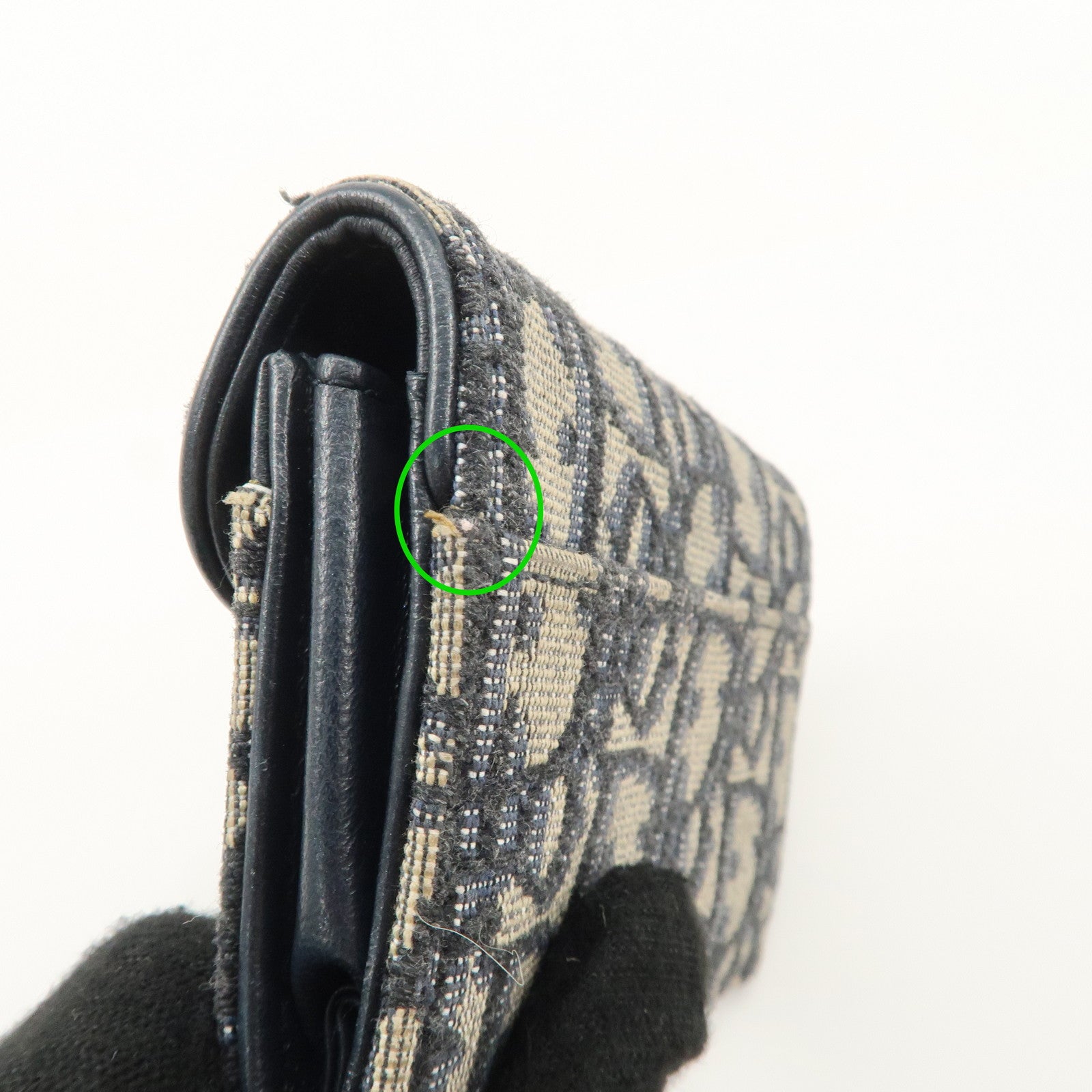 Christian Dior Oblique Canvas Leather Saddle Card Case Beige Navy Used