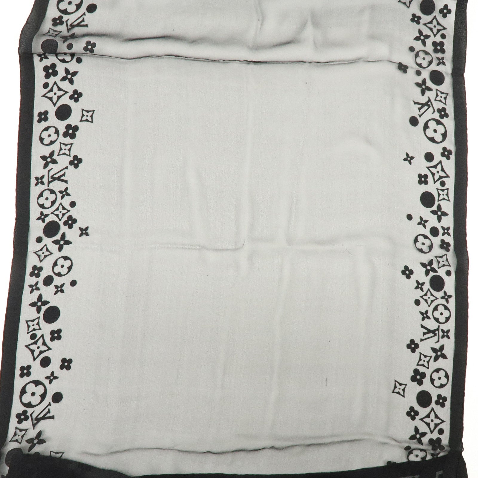 Louis Vuitton Monogram Silk 100% Sheer Scarf Shawl Black