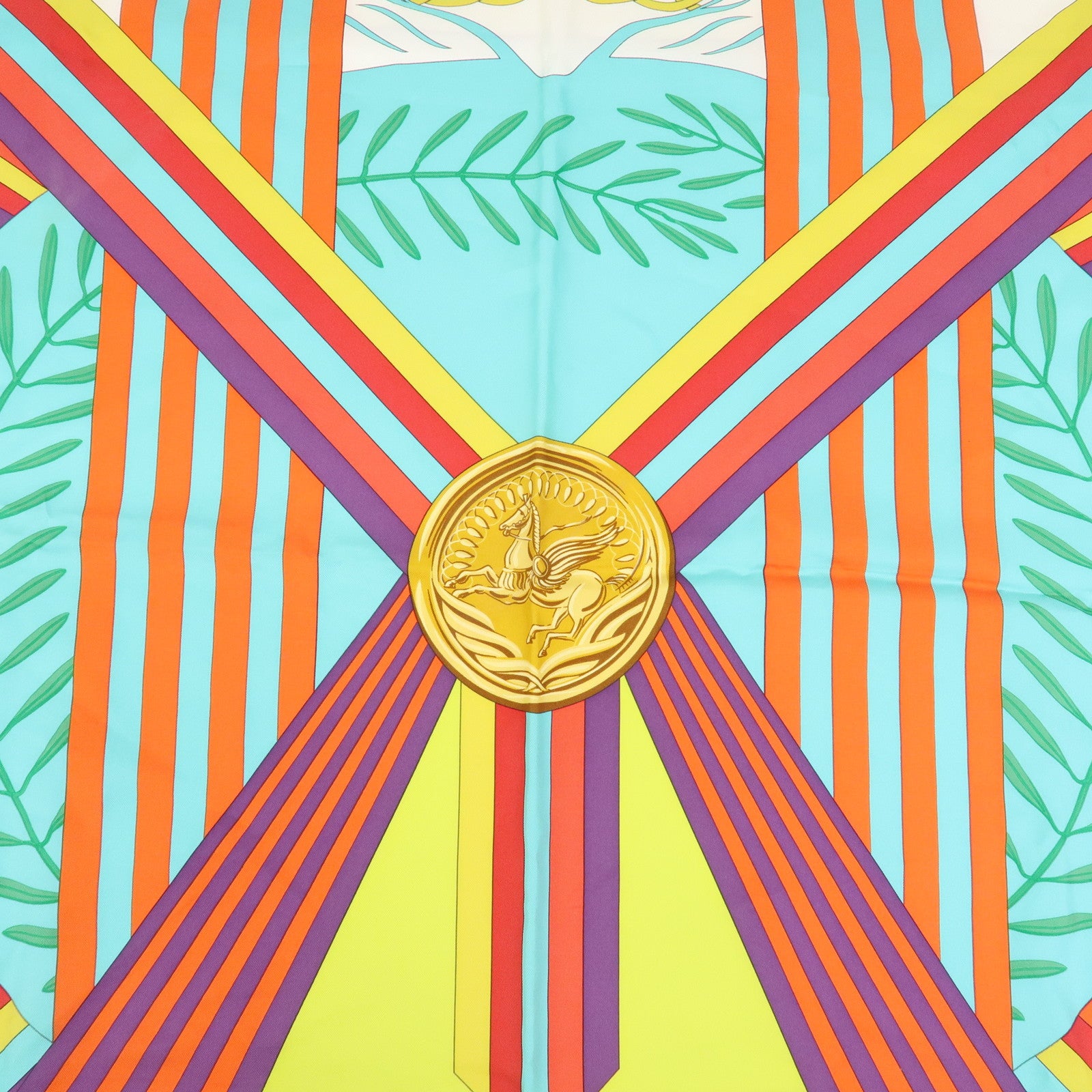 HERMES Carre 90 Silk 100% Scarf JES JEUX D'HERMES White Multicolor