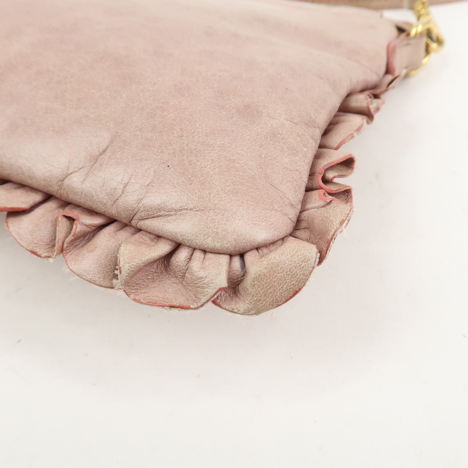 MIU MIU Logo Frilled Leather Shoulder Bag Crossbody Bag Pink Beige