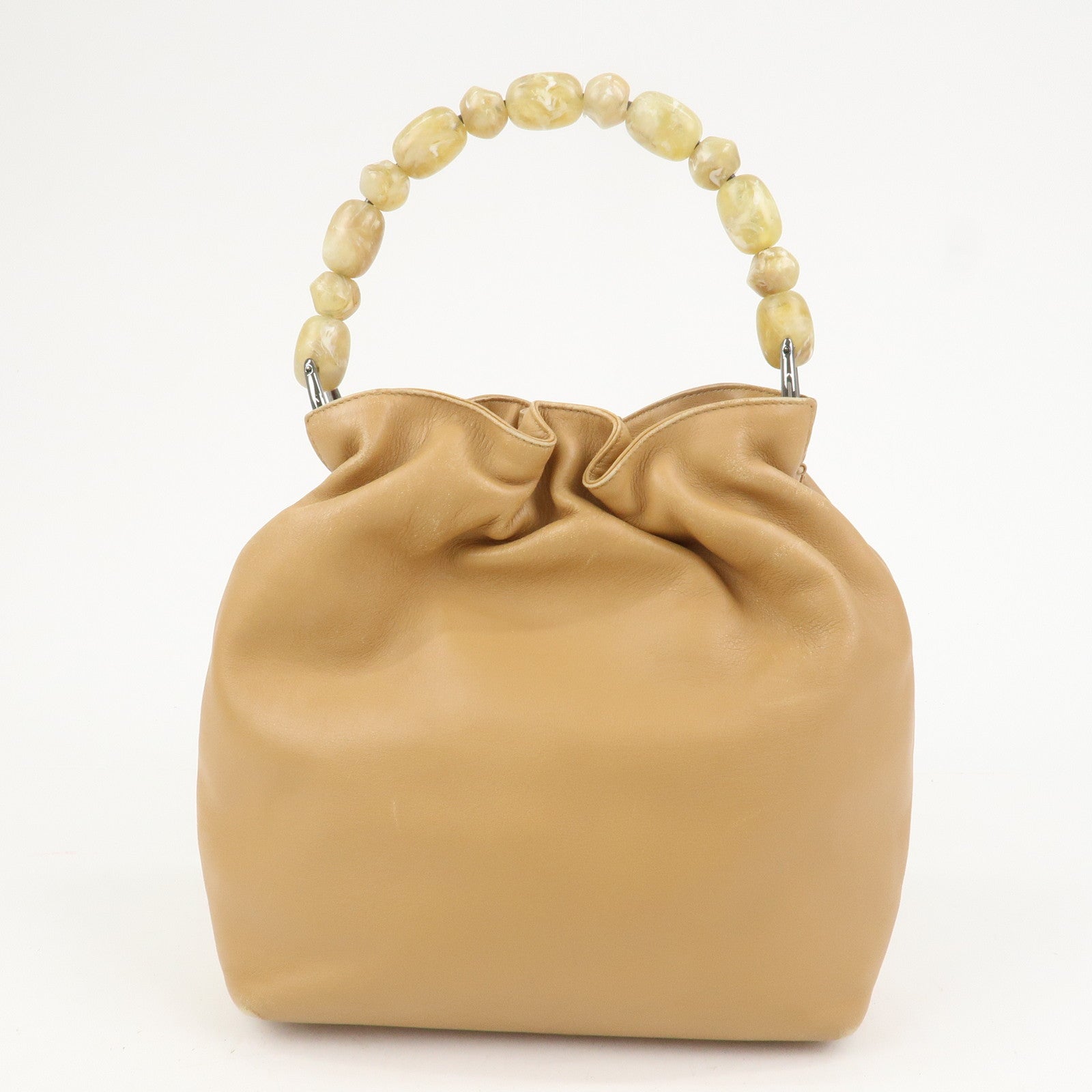 Christian Dior Maris Pearl Leather Hand Bag Light Brown