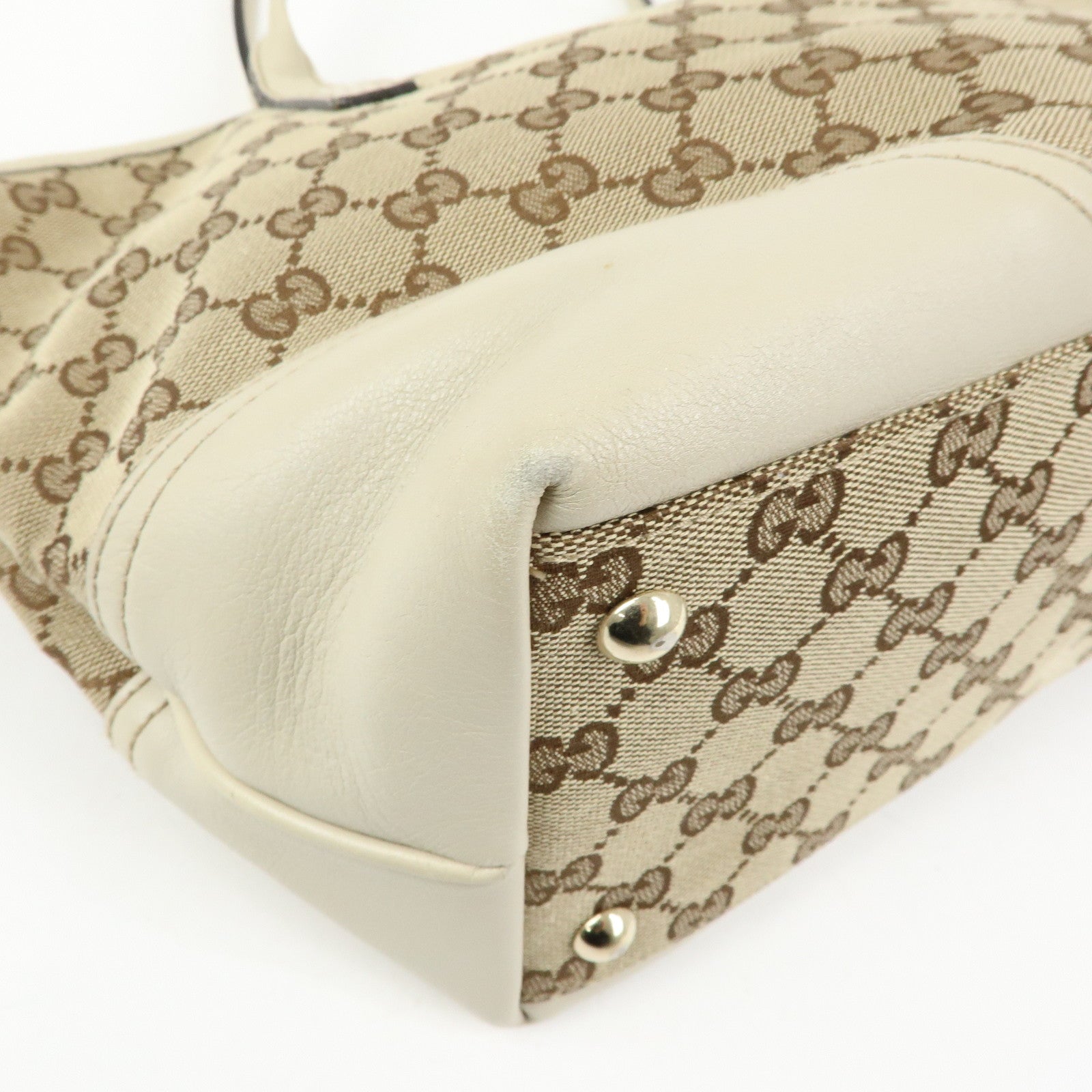 GUCCI Interlocking G GG Canvas Leather Tote Bag Beige White 169946