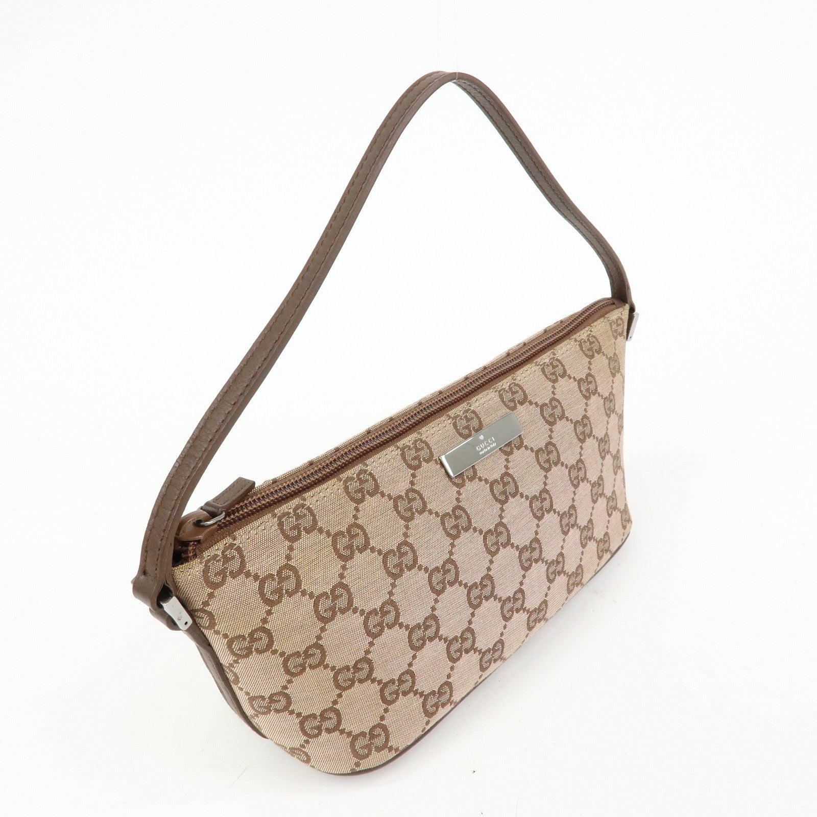 GUCCI Boat Bag GG Canvas Leather Hand Bag Brown 07198