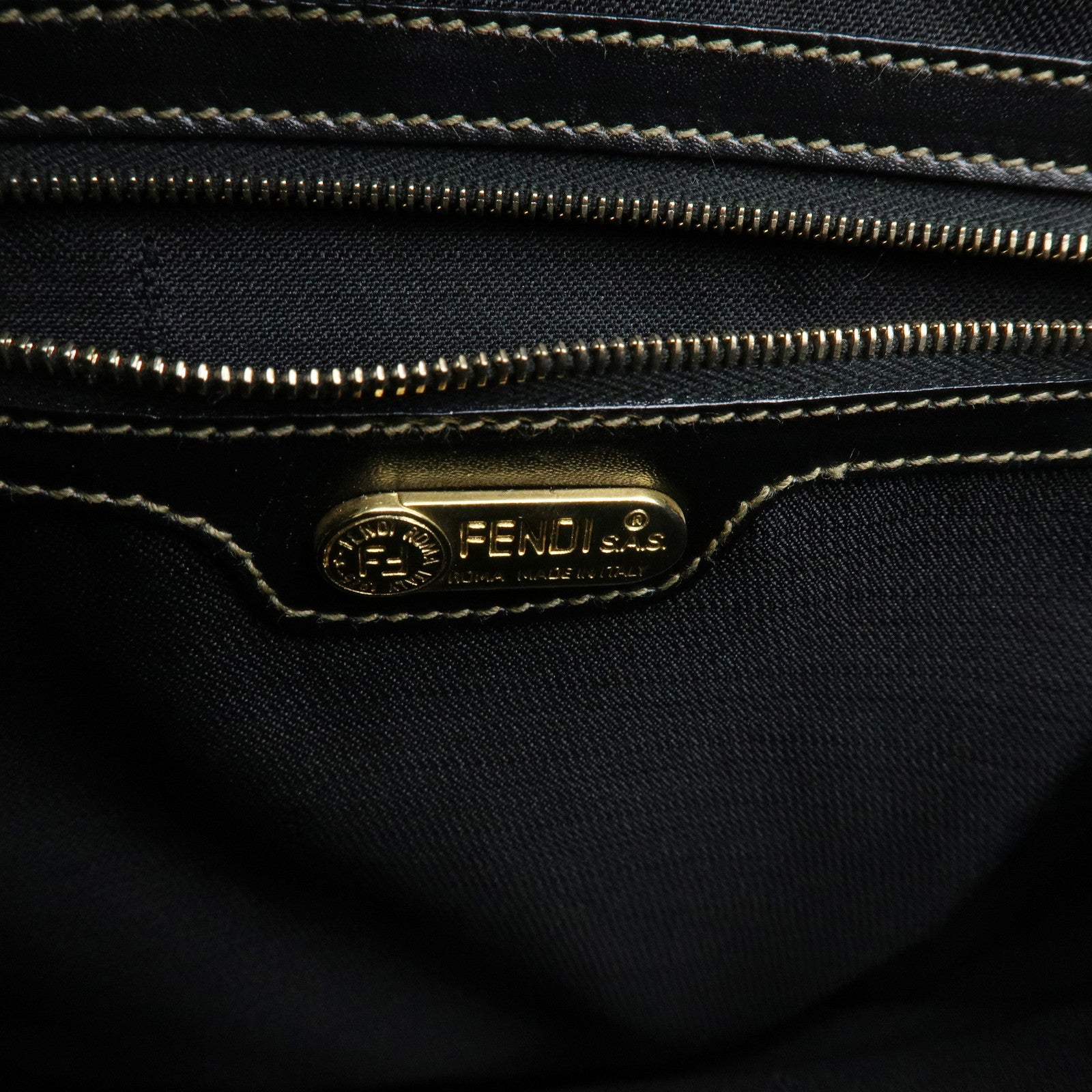 FENDI Pequin PVC Leather Tote Bag Shoulder Bag Black Brown 259980