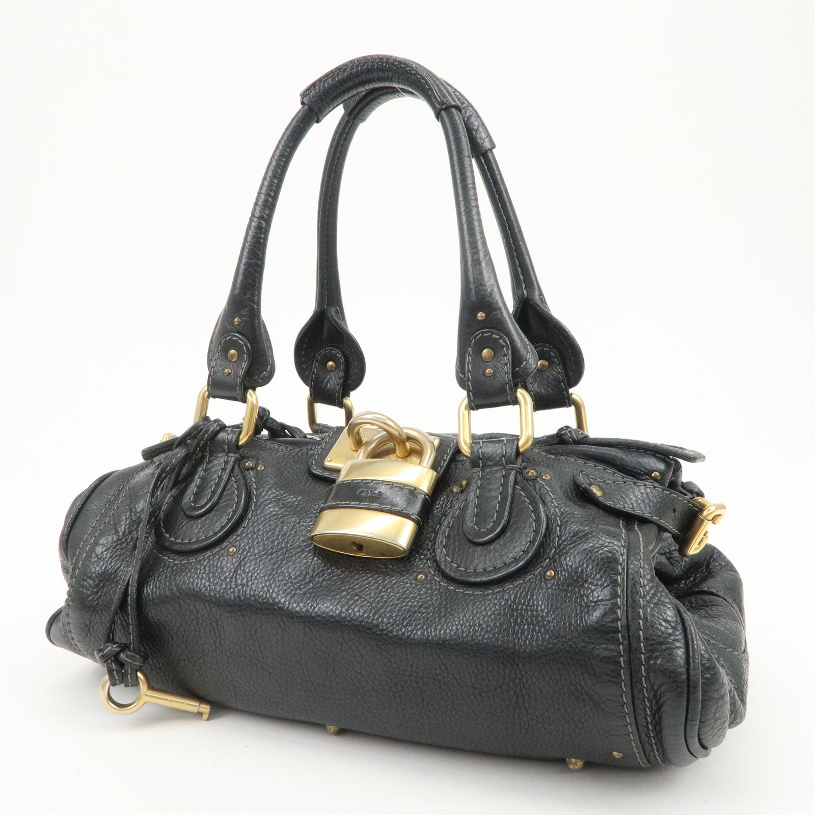 Chloe Paddington Logo Leather Hand Bag Shoulder Bag Black