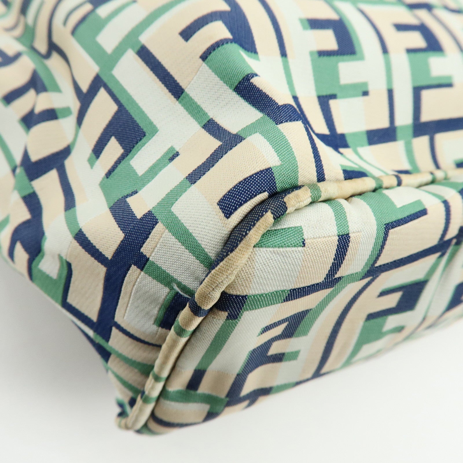 FENDI Zucca Nylon Leather Tote Bag Shoulder Bag Navy Green