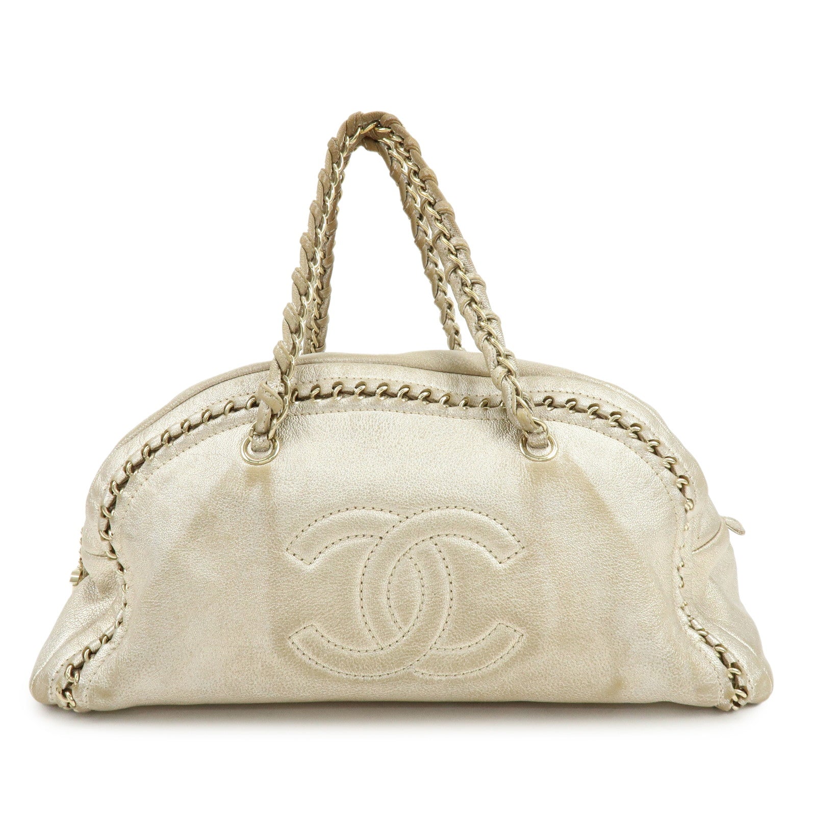 CHANEL COCO Mark Calfskin Boston Bag Shoulder Bag Silver