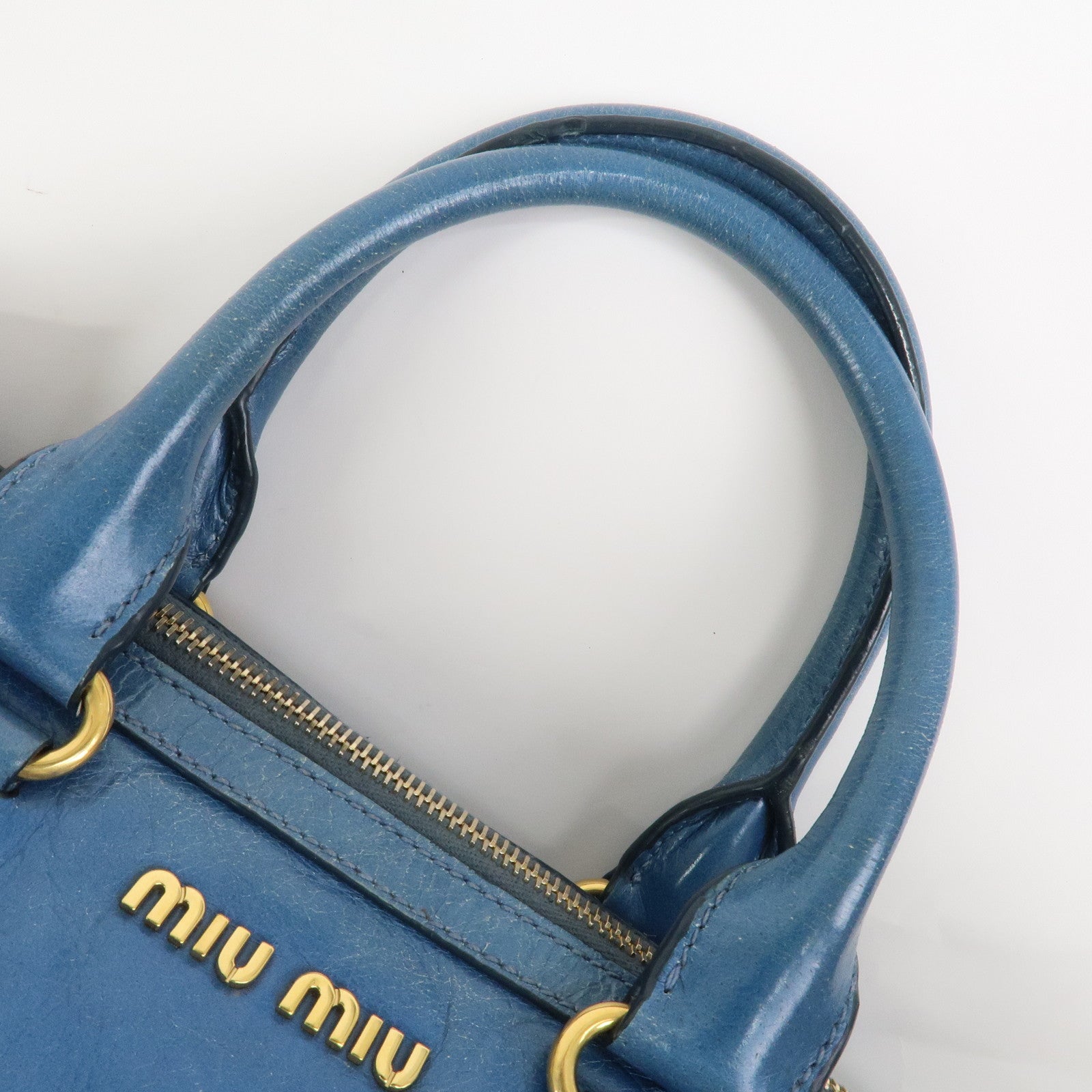 MIU MIU Logo Leather 2Way Bag Hand Bag Shoulder Bag Blue