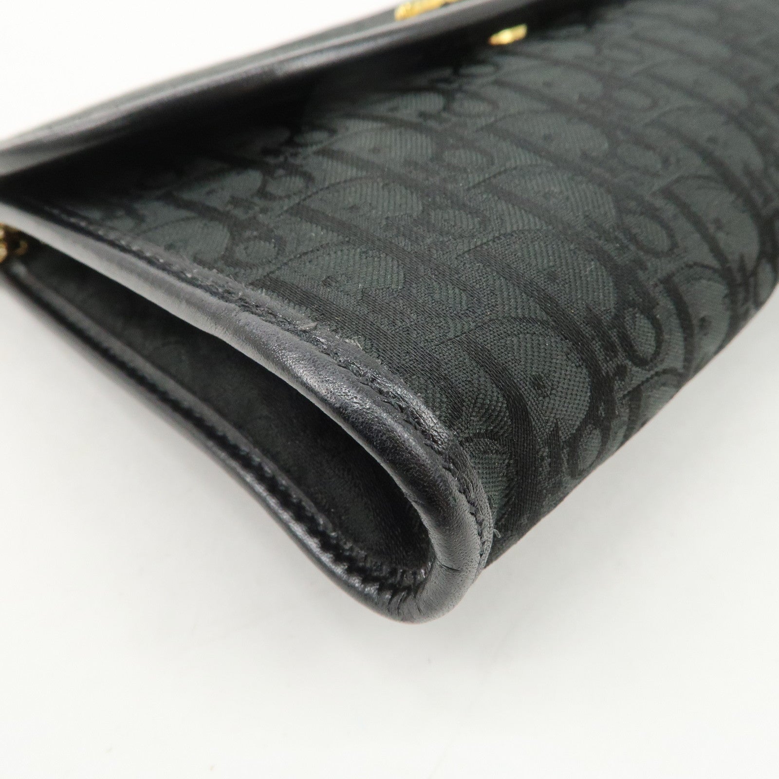 Christian Dior Trotter Leather Canvas Chain Shoulder Bag Black