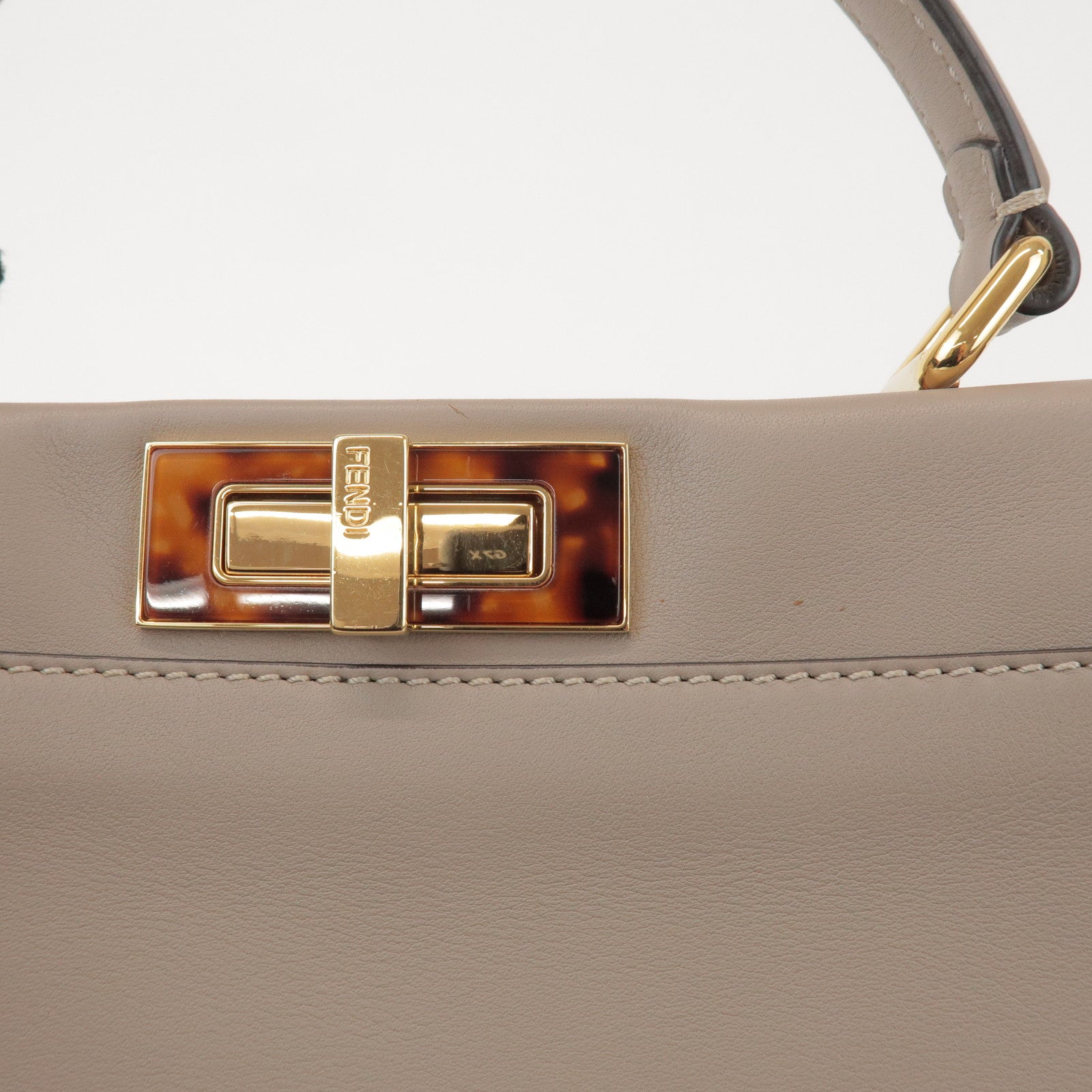 FENDI Peekaboo Leather Medium 2Way Hand Bag Greige Beige 8BN290