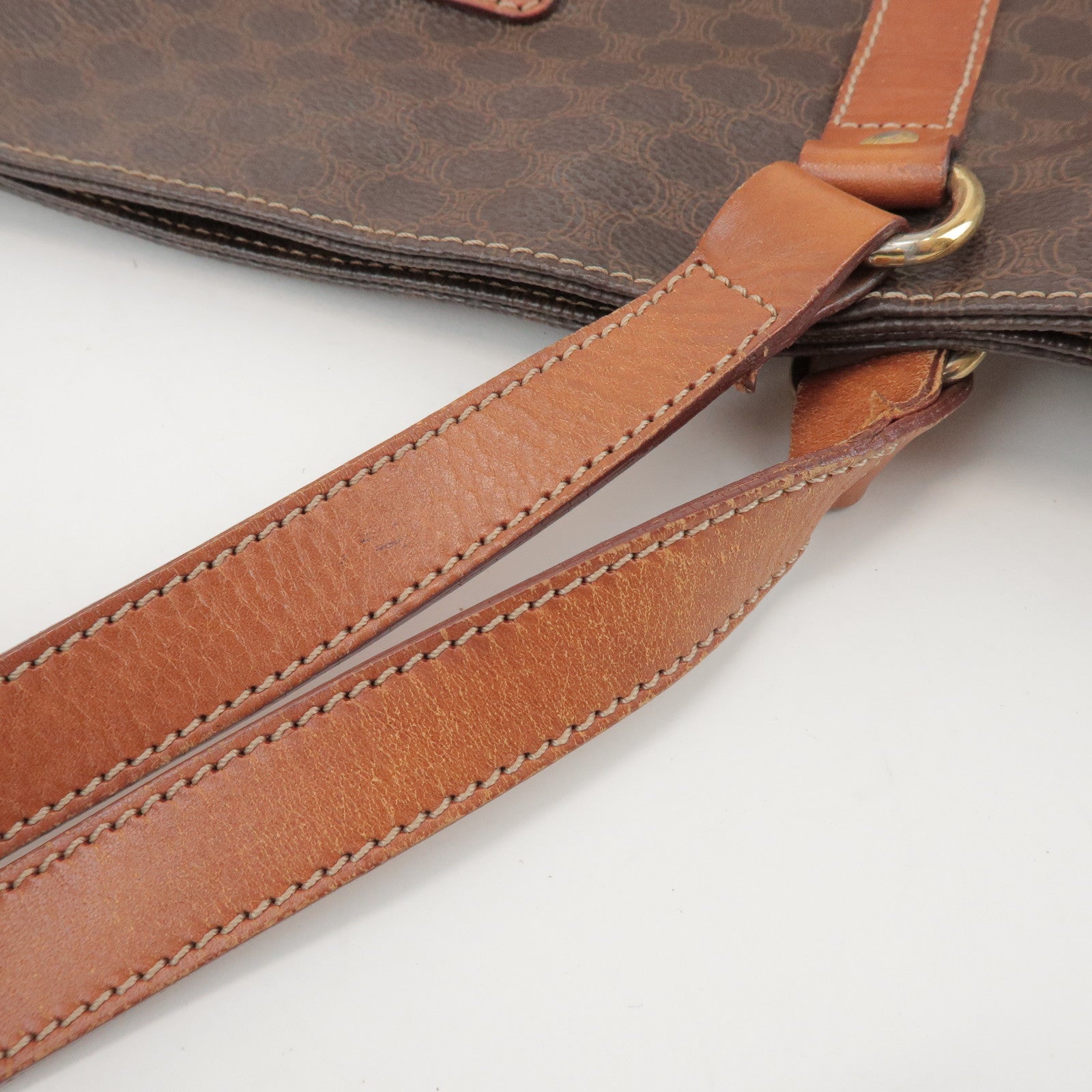 CELINE Macadam PVC Coated Canvas Leather Tote Bag Hand Bag Brown