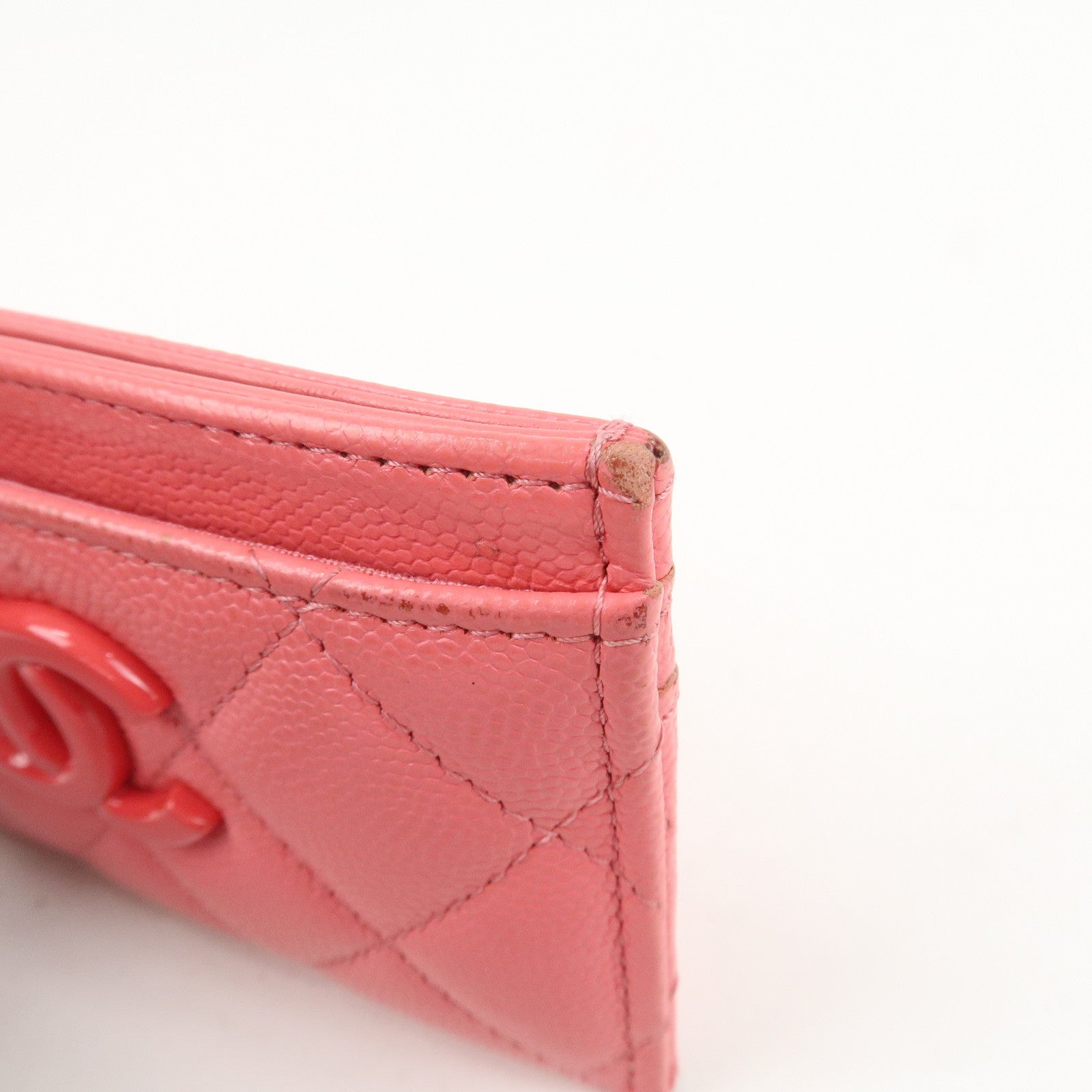 CHANEL COCO Mark Matelasse Caviarskin Card Case Pink