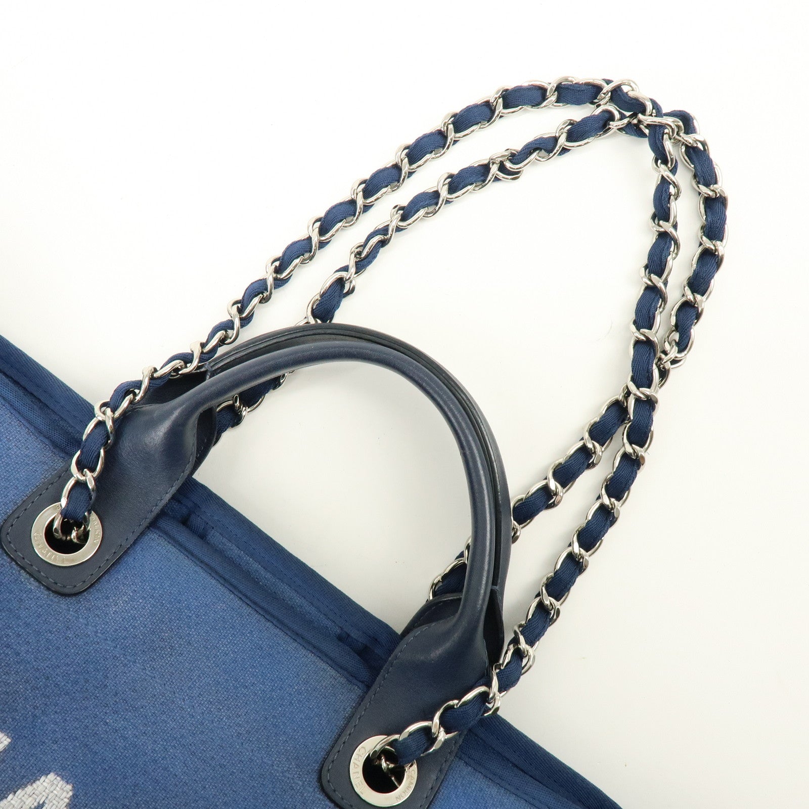 CHANEL Deauville GM Canvas Leather 2Way Tote Bag Blue A66941