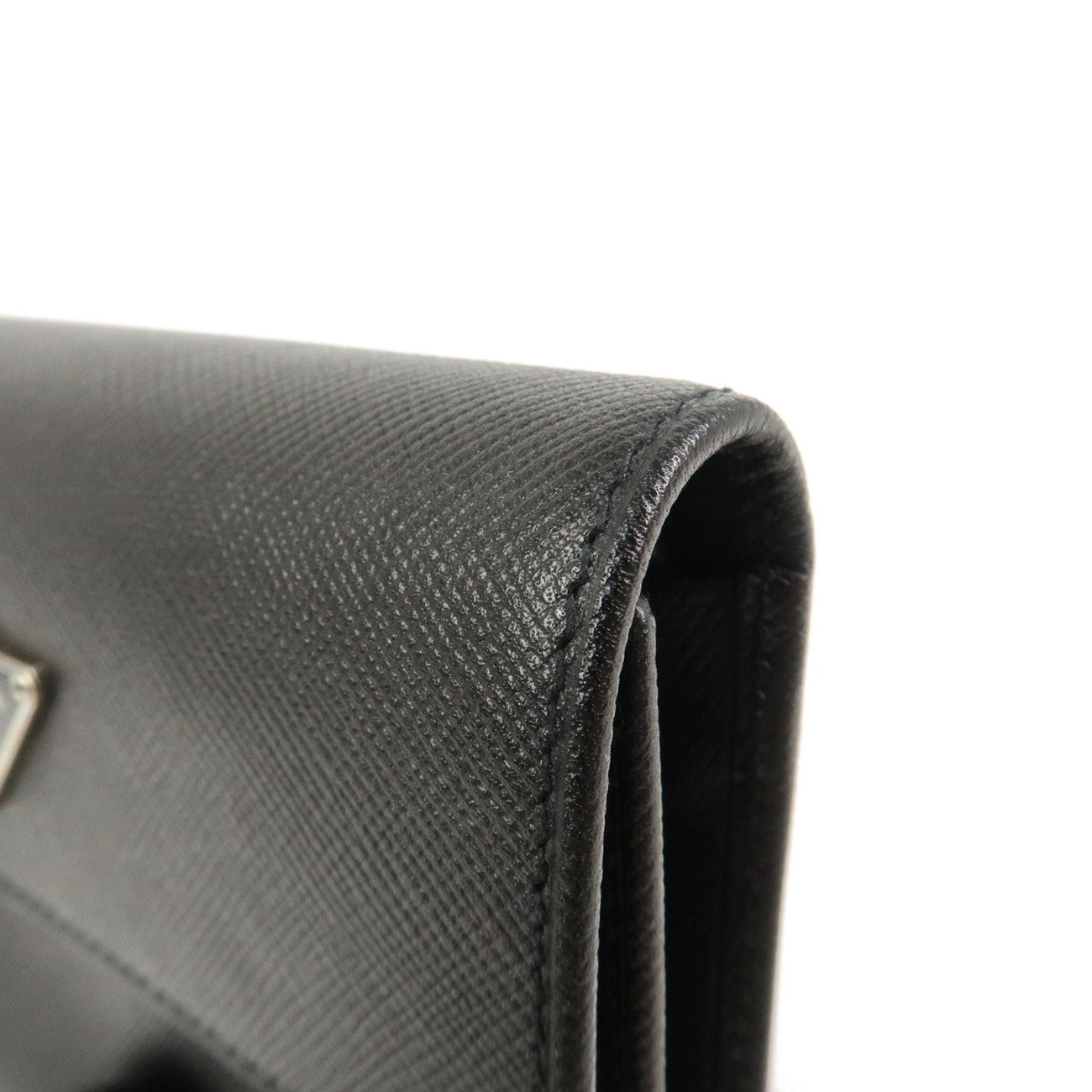 PRADA Triangle Logo Saffiano Leather Tri-fold Wallet Black M170A