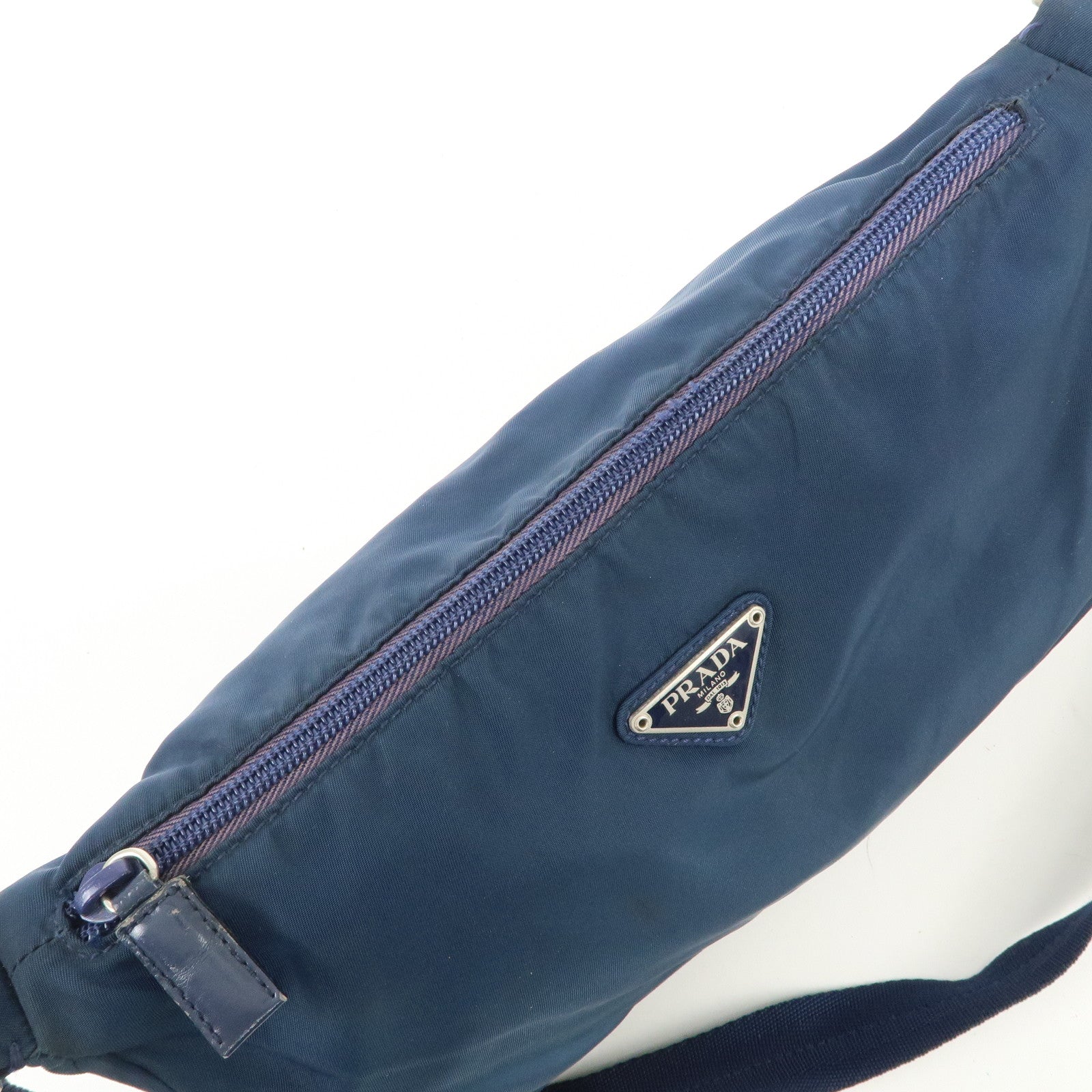 PRADA Triangle Logo Nylon Leather Shoulder Bag Crossbody Bag Navy