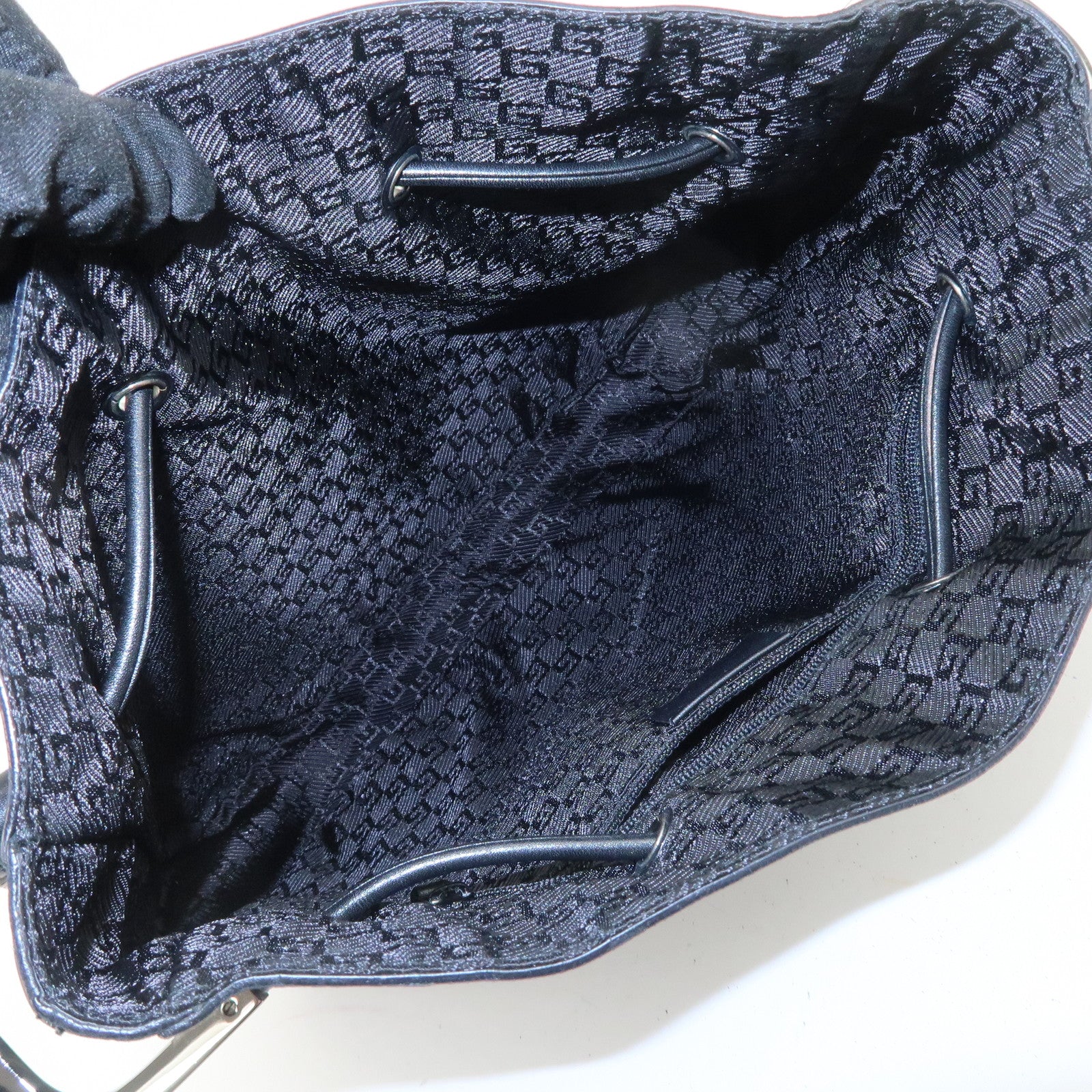 GUCCI Logo Leather Shoulder Bag Hand Bag Black 001・3748